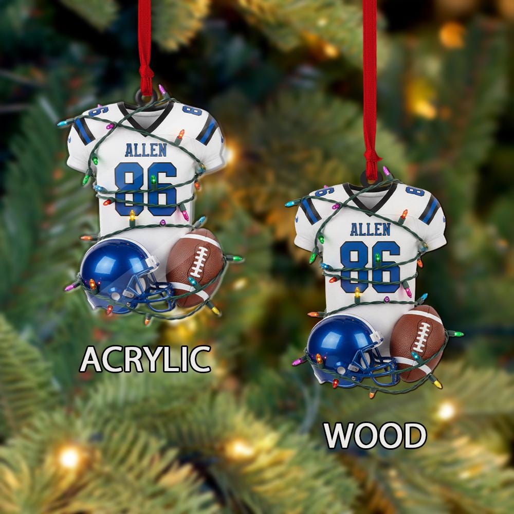 Personalized Football Jersey Ornament – Custom Name with Helmet and Football Design