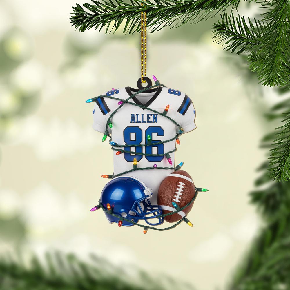 Personalized Football Jersey Ornament – Custom Name with Helmet and Football Design