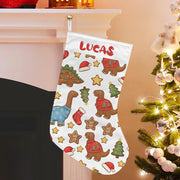 Personalized Dinosaur Cookies Christmas Stocking with Name – Custom Kids Holiday Stocking, Dino Cookie Print