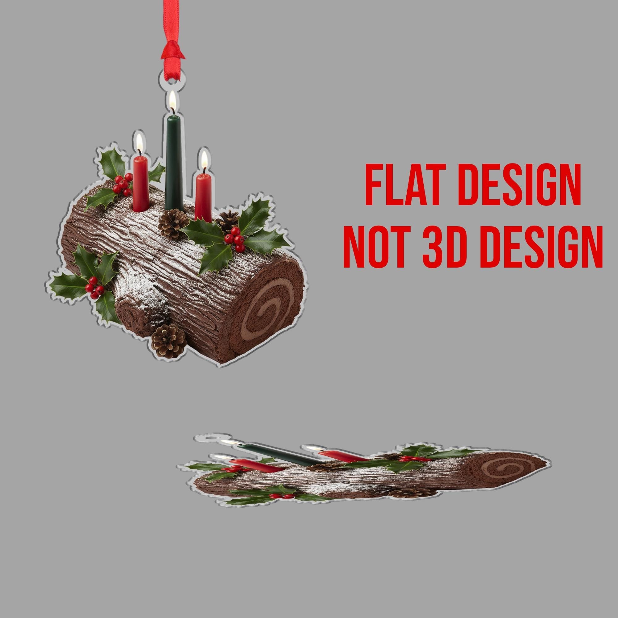 Yule Log Ornament: Christmas Tree Decoration with Candles and Holly