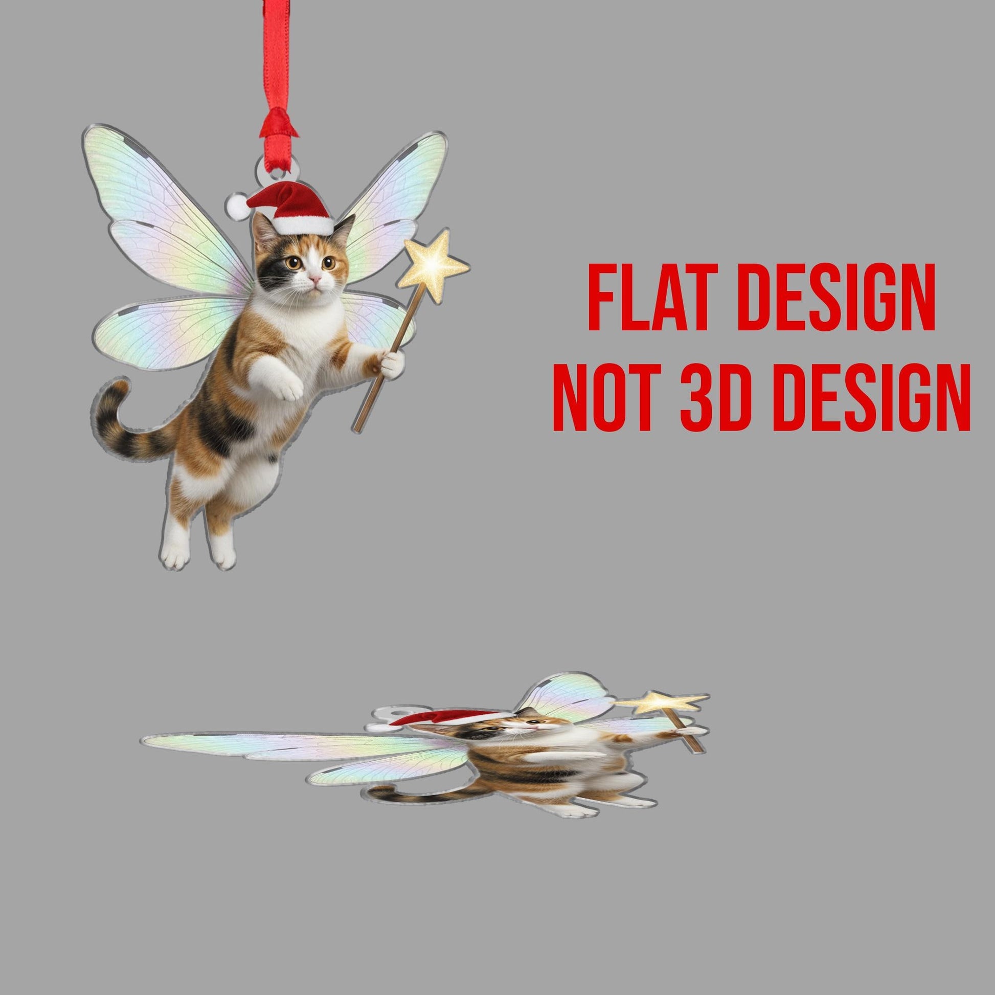 Cat Fairy Ornament: Christmas Tree Decoration with Wings and Santa Hat