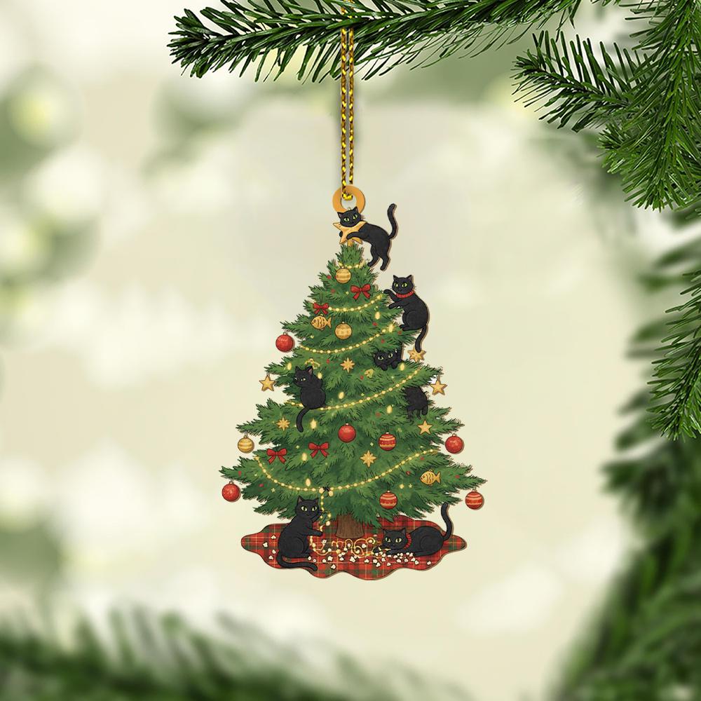 Black Cat Christmas Tree Ornament: Double-Sided Holiday Decor