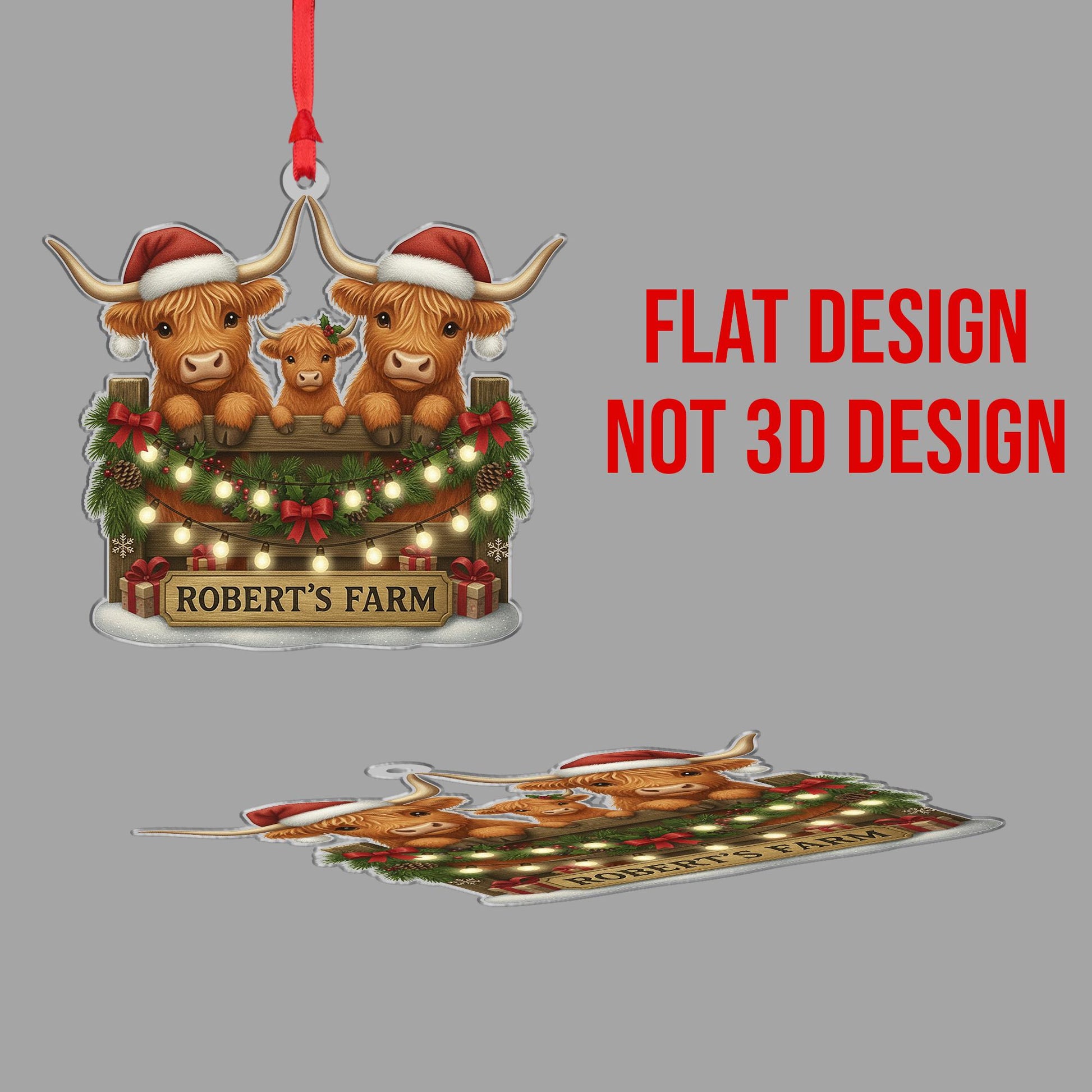 Personalized Farm Ornament: Highland Cow Family Christmas Tree Decoration