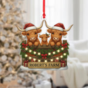 Personalized Farm Ornament: Highland Cow Family Christmas Tree Decoration