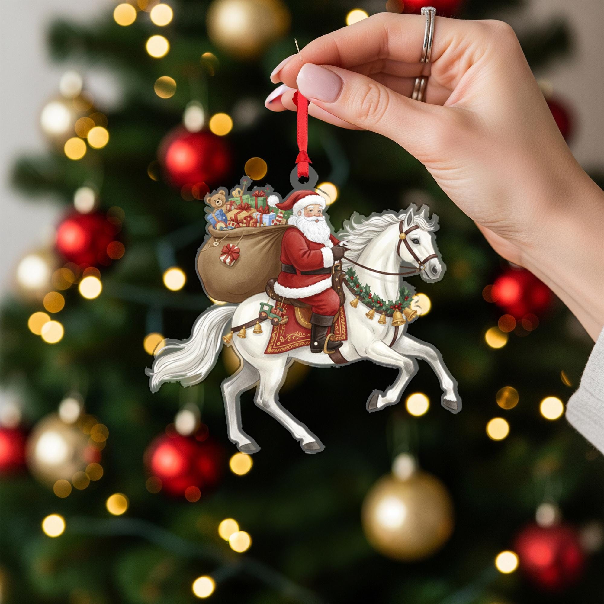 Santa Ornament: Christmas Tree Decoration with Horse and Toy Sack