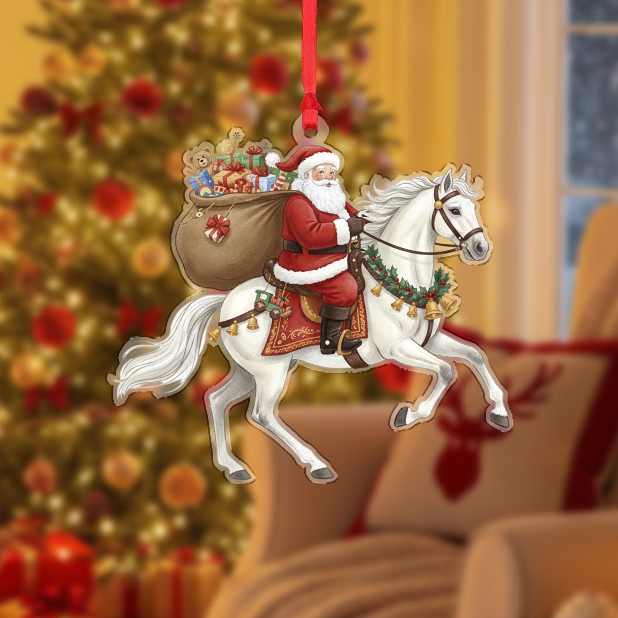 Santa Ornament: Christmas Tree Decoration with Horse and Toy Sack