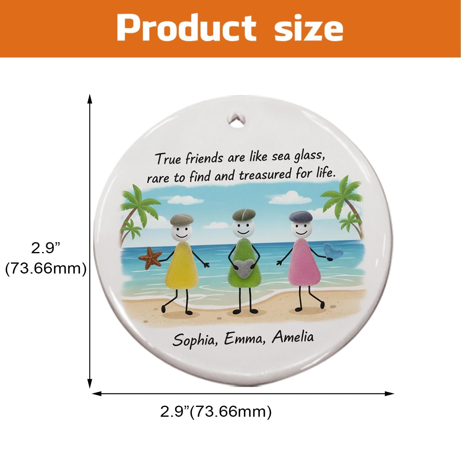 Personalized Friends Beach Ornament – Custom Names with Sea Glass and Friendship Quote