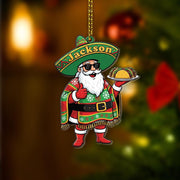 Custom Mexican Santa Ornament with Sombrero and Tacos – Personalized Christmas Tree Decoration