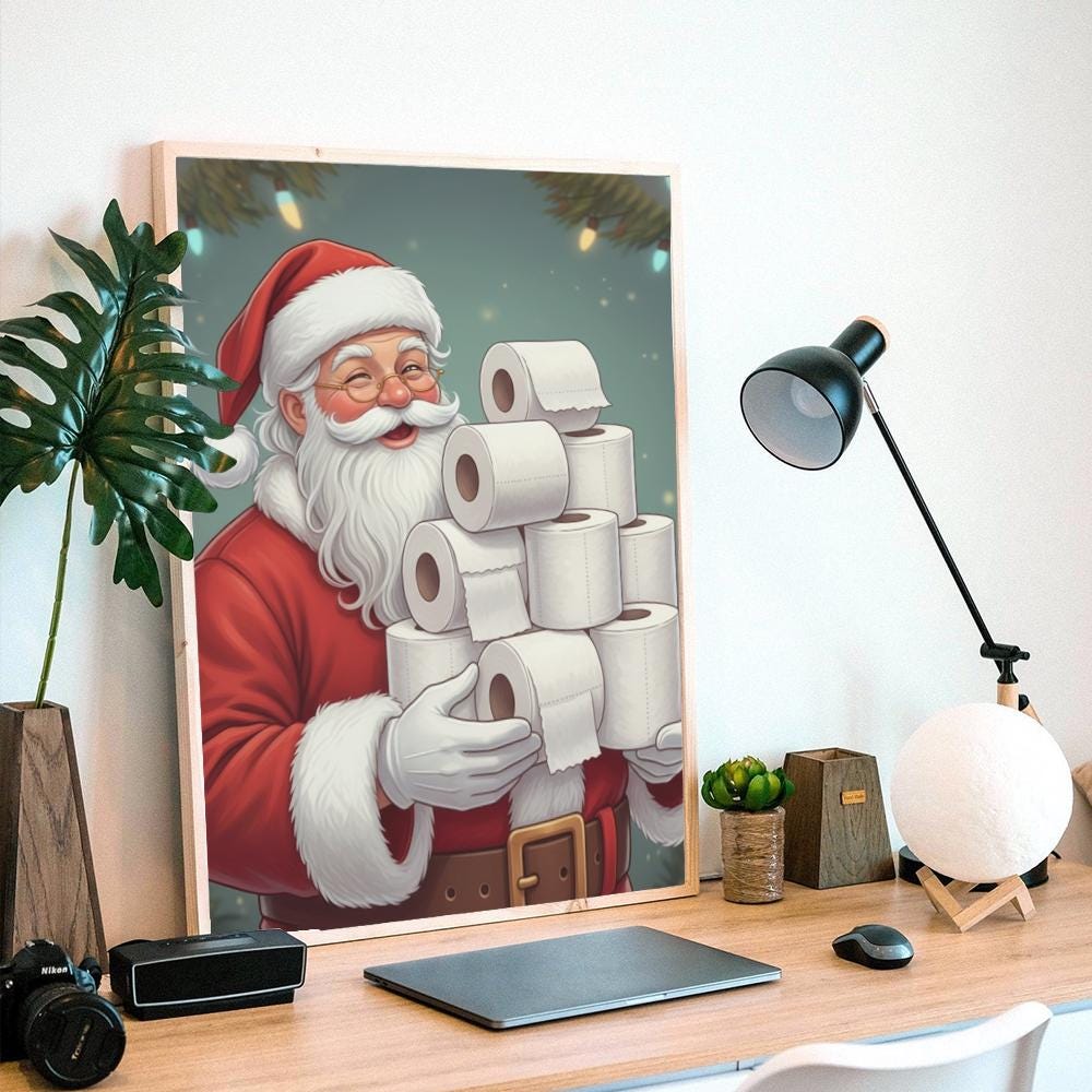 Santa Claus Poster – Christmas Decor with Santa Holding Toilet Paper Rolls