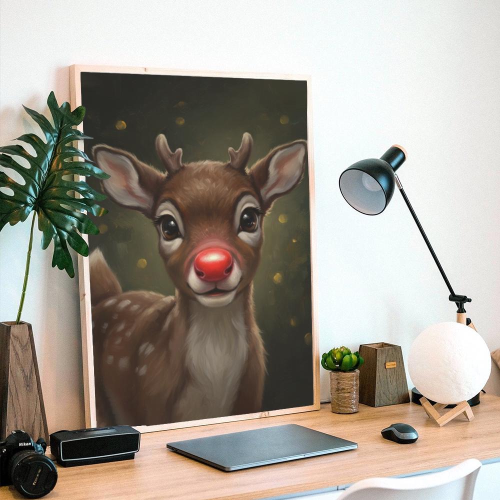 Rudolph the Red-Nosed Reindeer Poster – Christmas Wall Art with Cute Reindeer Illustration