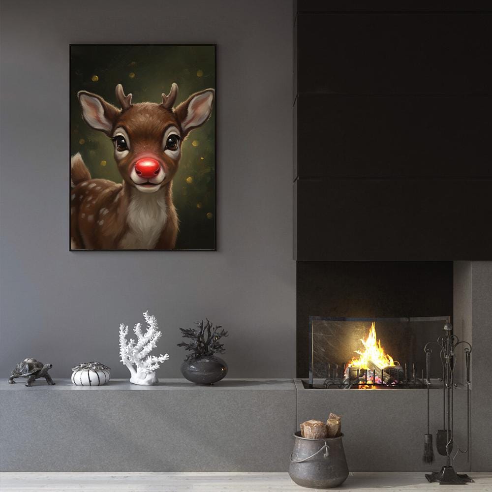 Rudolph the Red-Nosed Reindeer Poster – Christmas Wall Art with Cute Reindeer Illustration