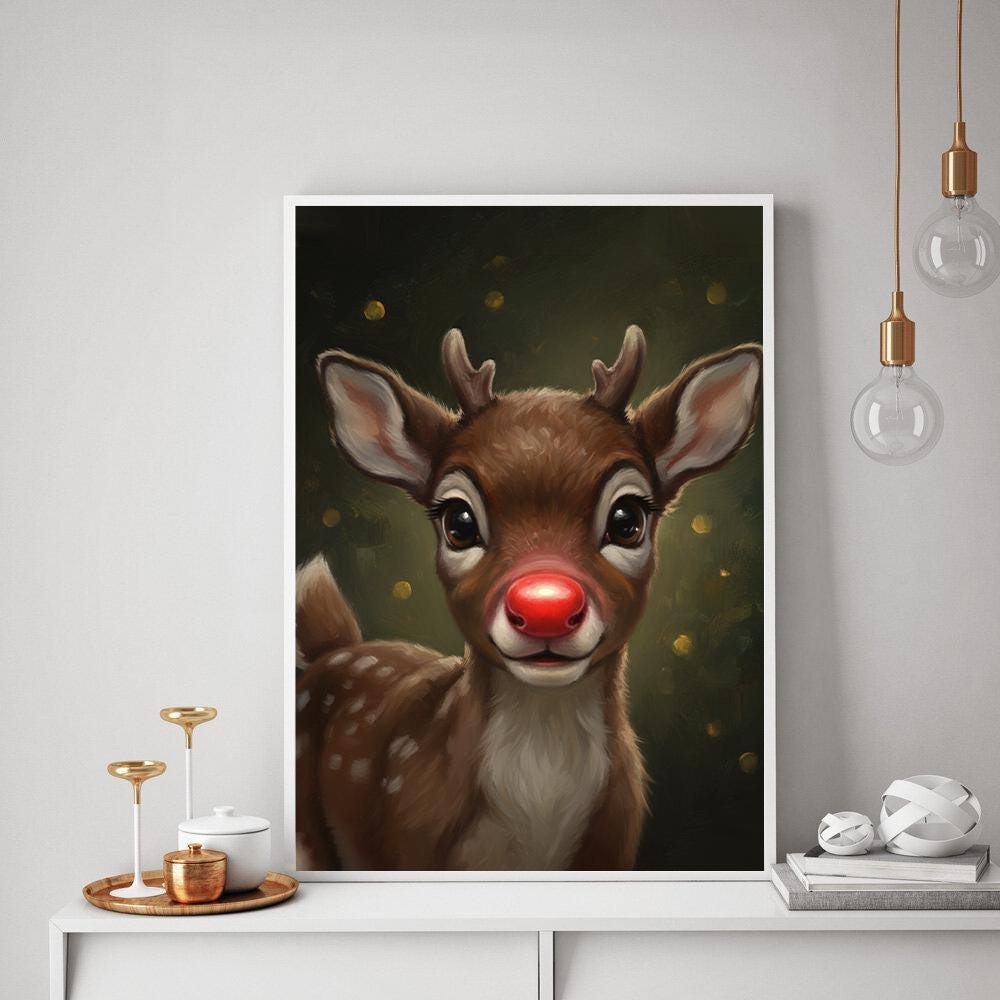 Rudolph the Red-Nosed Reindeer Poster – Christmas Wall Art with Cute Reindeer Illustration
