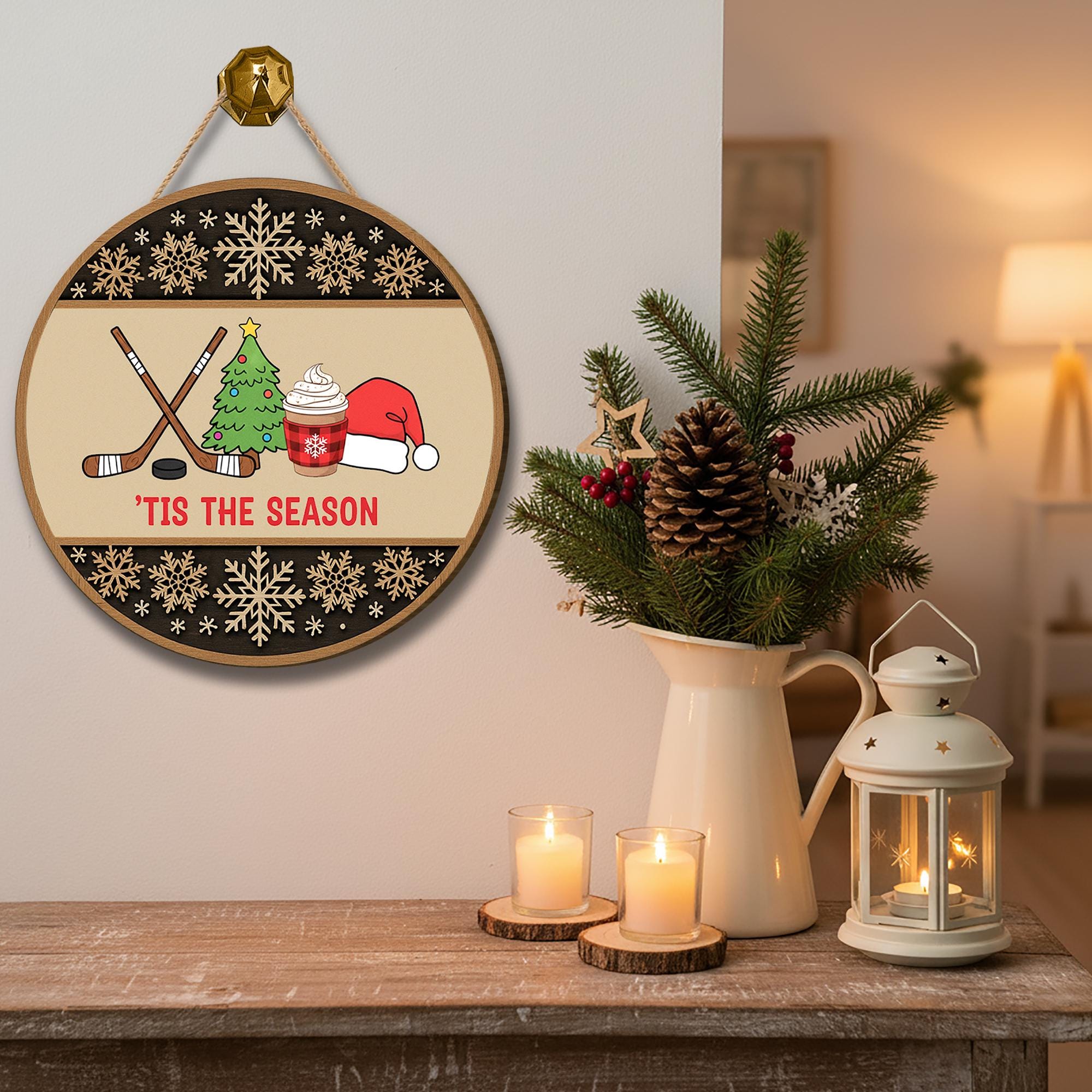 Hockey Christmas Door Sign - Winter Sports Holiday Decor