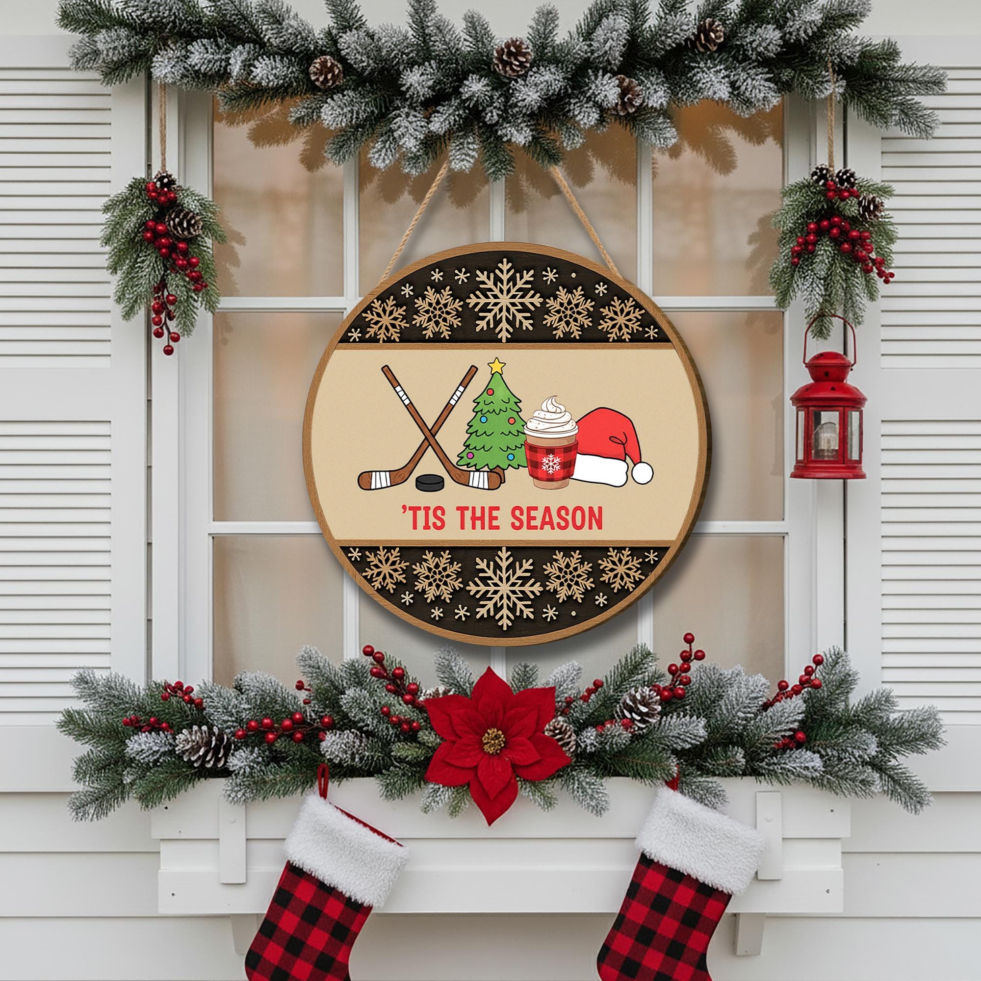 Hockey Christmas Door Sign - Winter Sports Holiday Decor
