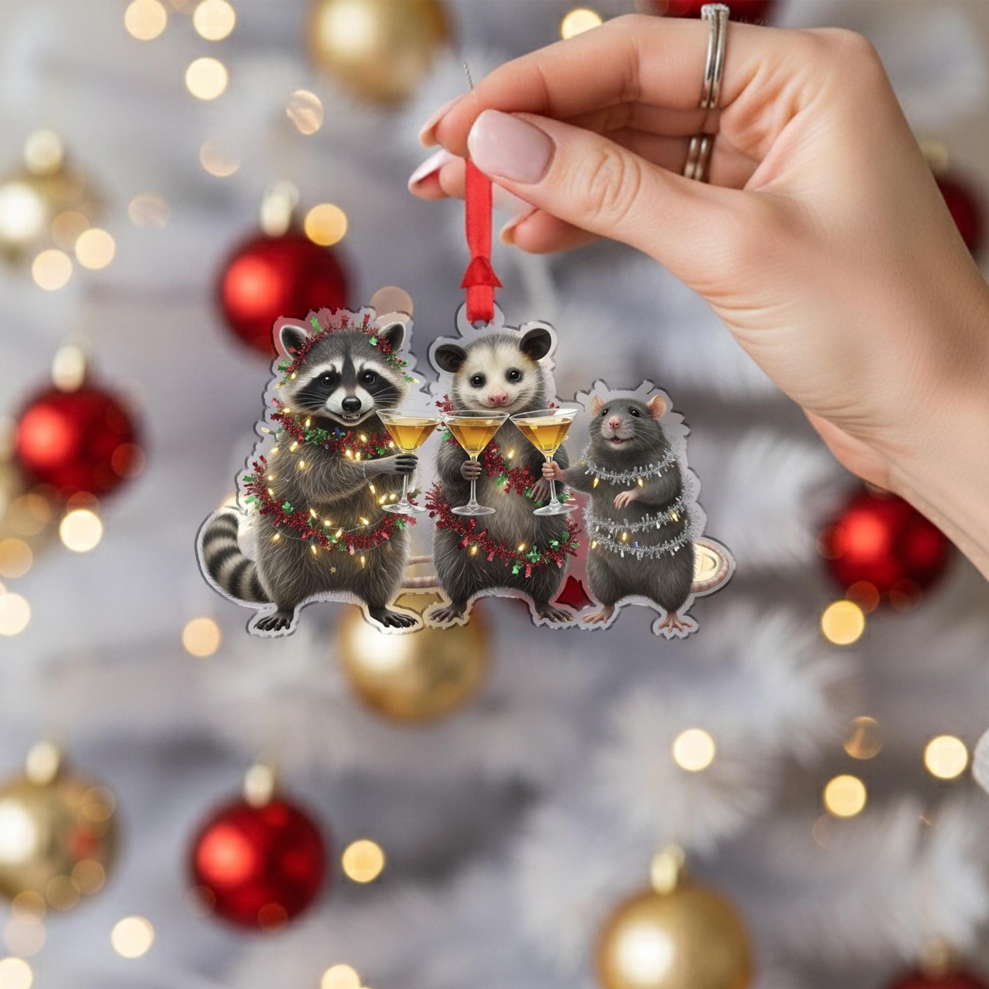 Animal Ornament: Christmas Tree Decoration with Raccoon Opossum and Rat
