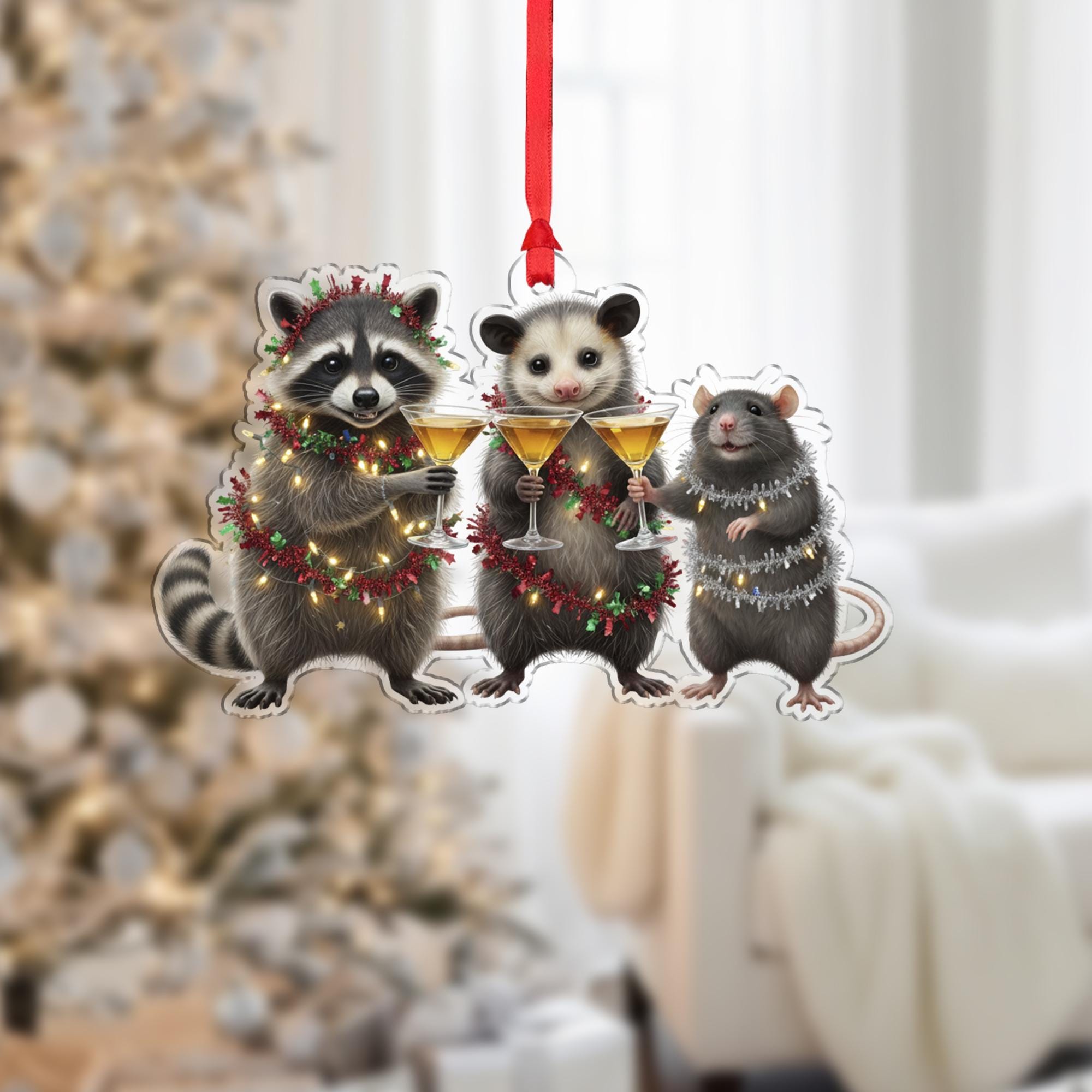 Animal Ornament: Christmas Tree Decoration with Raccoon Opossum and Rat