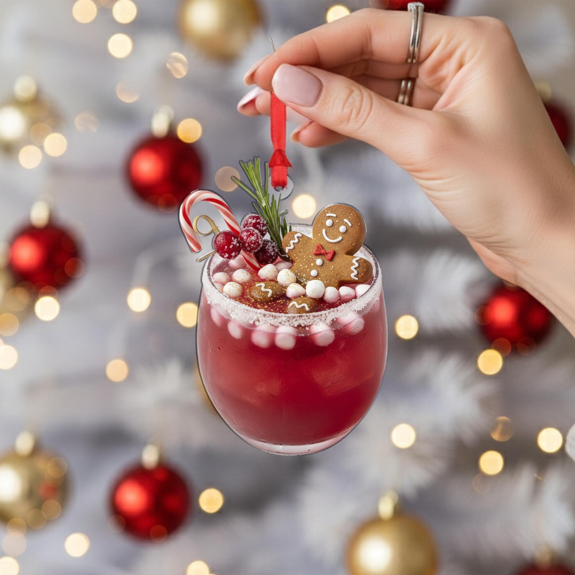 Gingerbread Drink Ornament: Christmas Tree Decoration with Candy Cane and Berries