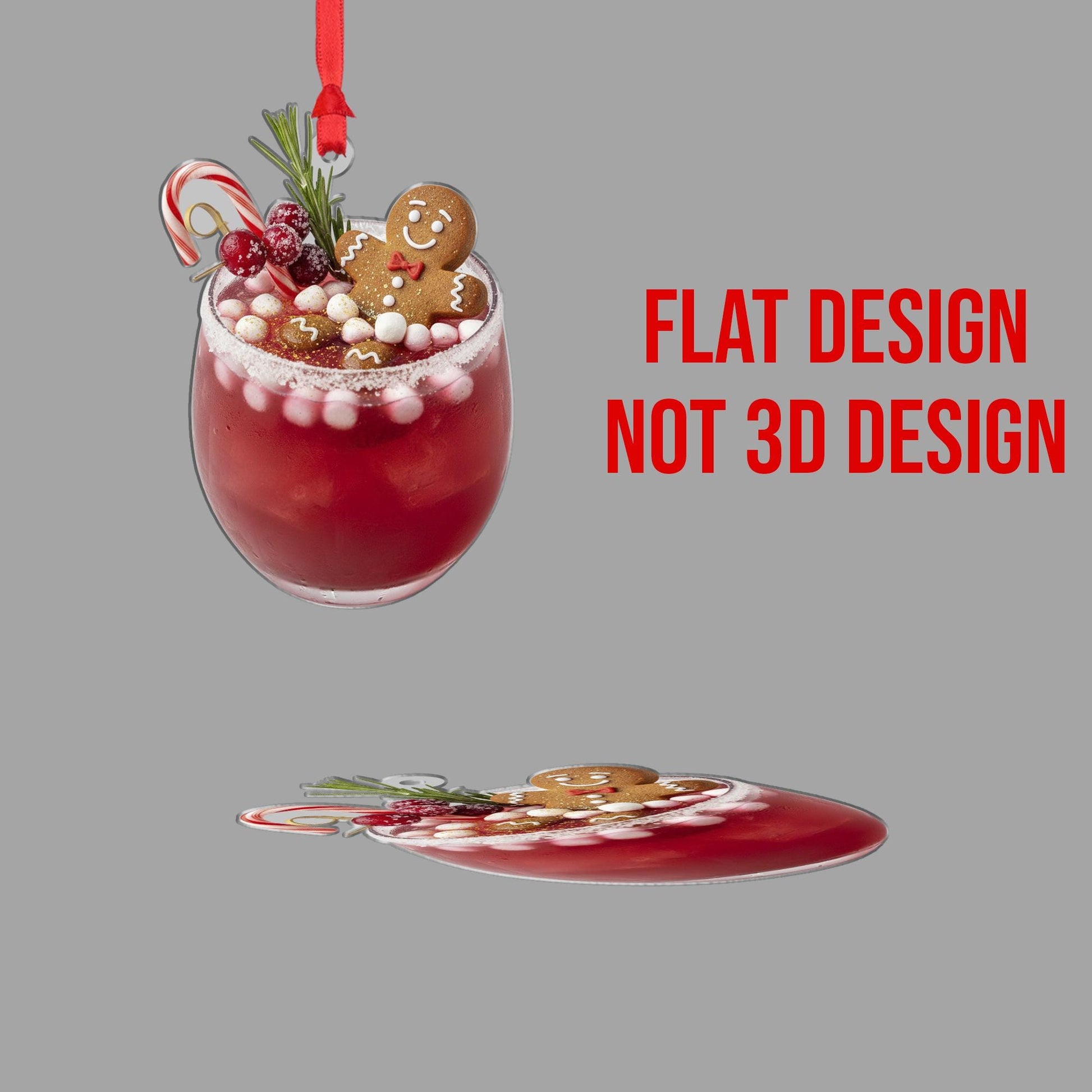 Gingerbread Drink Ornament: Christmas Tree Decoration with Candy Cane and Berries
