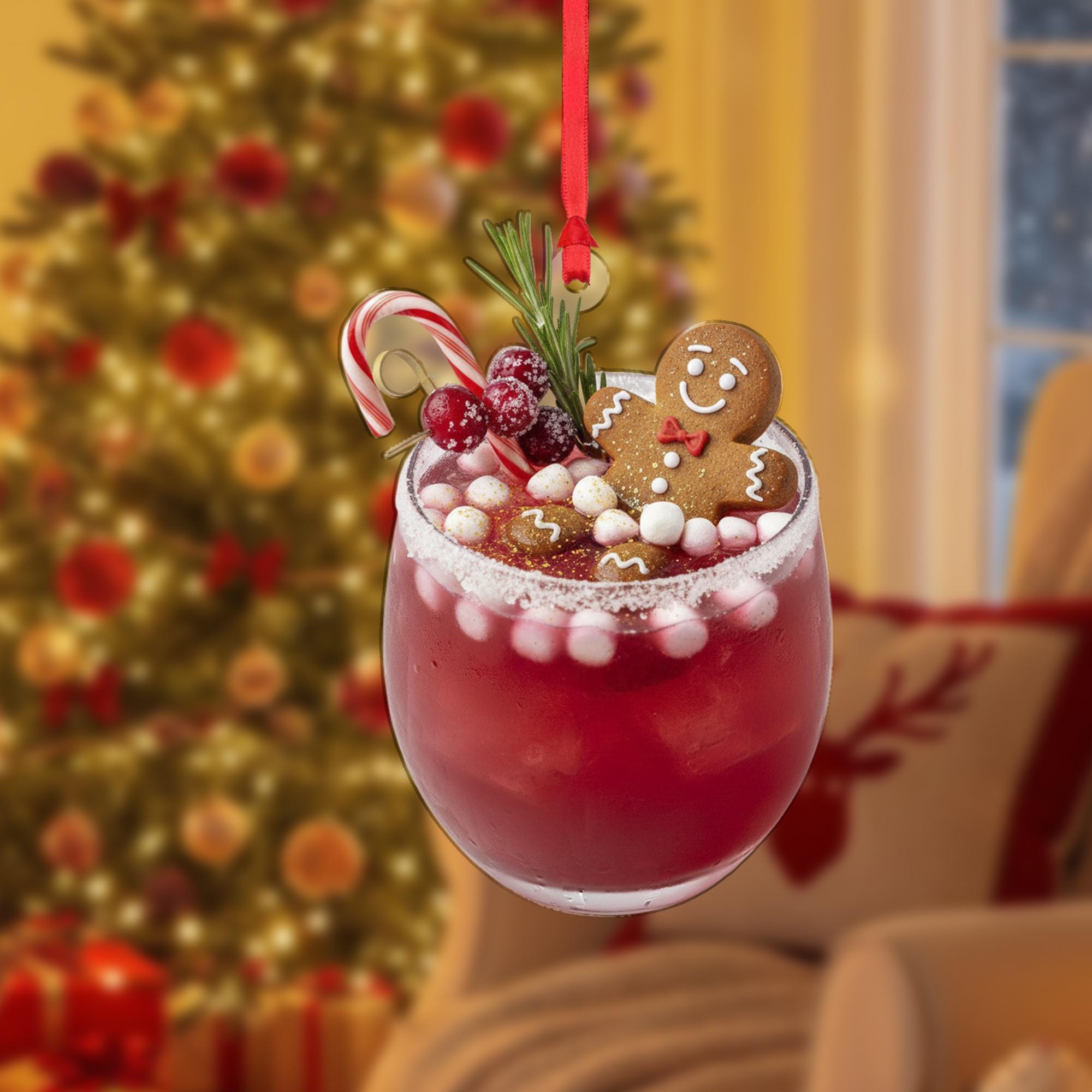 Gingerbread Drink Ornament: Christmas Tree Decoration with Candy Cane and Berries