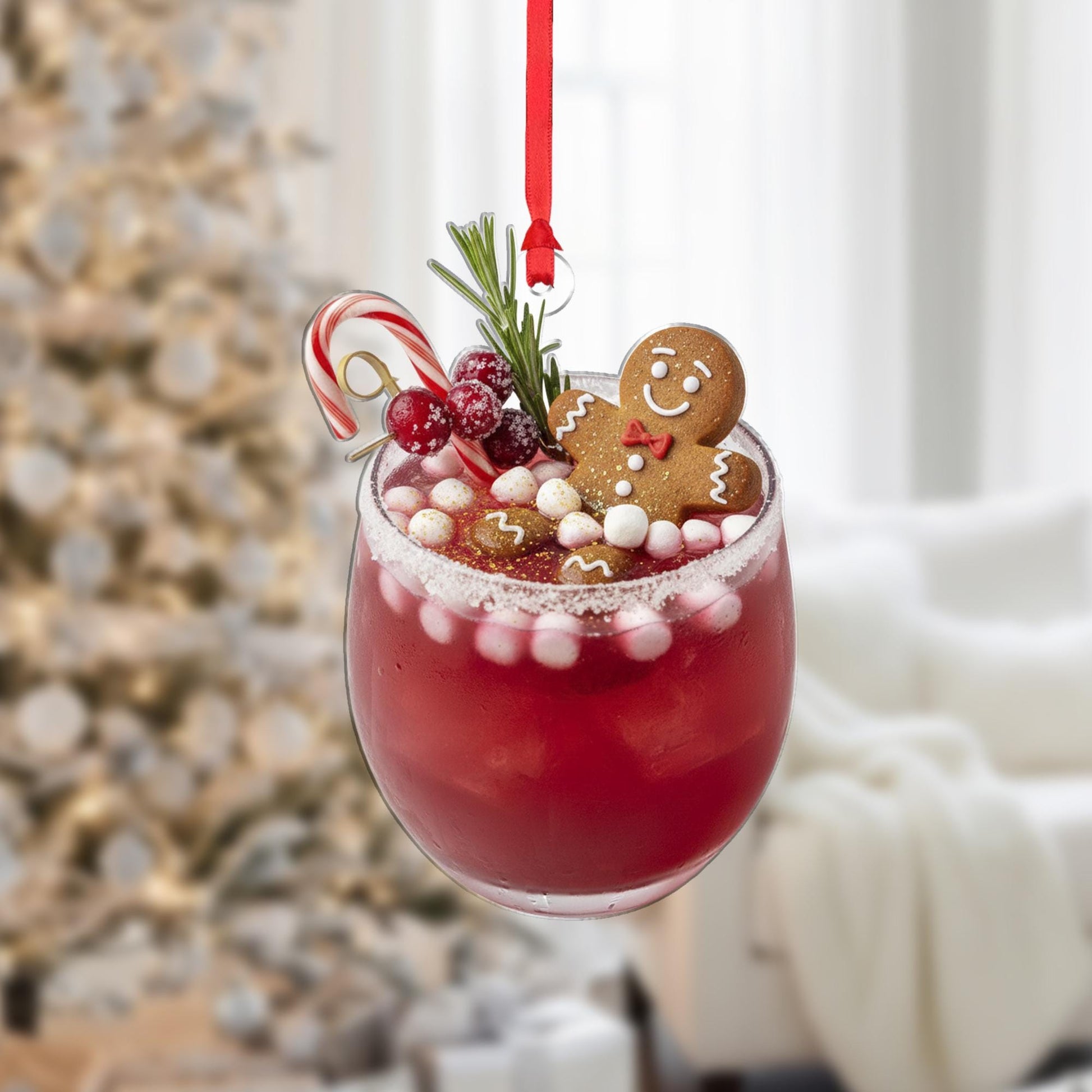 Gingerbread Drink Ornament: Christmas Tree Decoration with Candy Cane and Berries