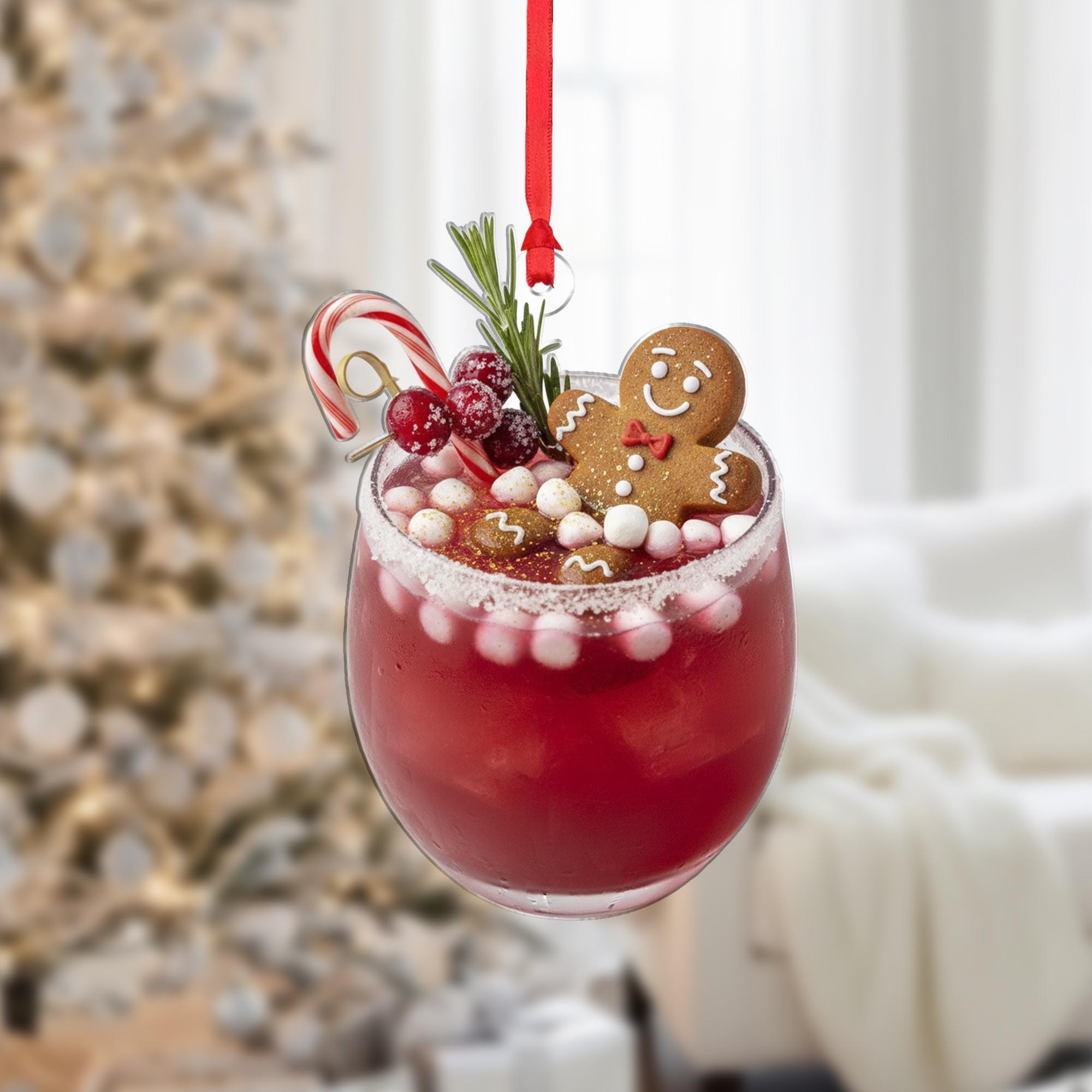 Gingerbread Drink Ornament: Christmas Tree Decoration with Candy Cane and Berries
