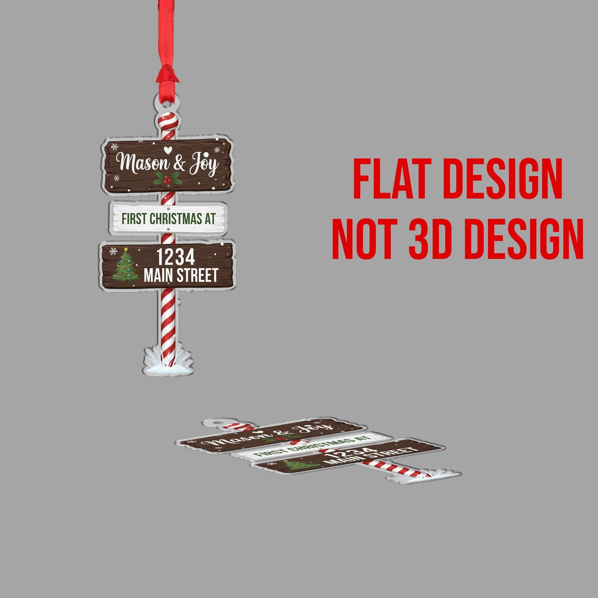 Personalized Address Ornament: First Christmas Tree Decoration with Custom Names and Street Sign