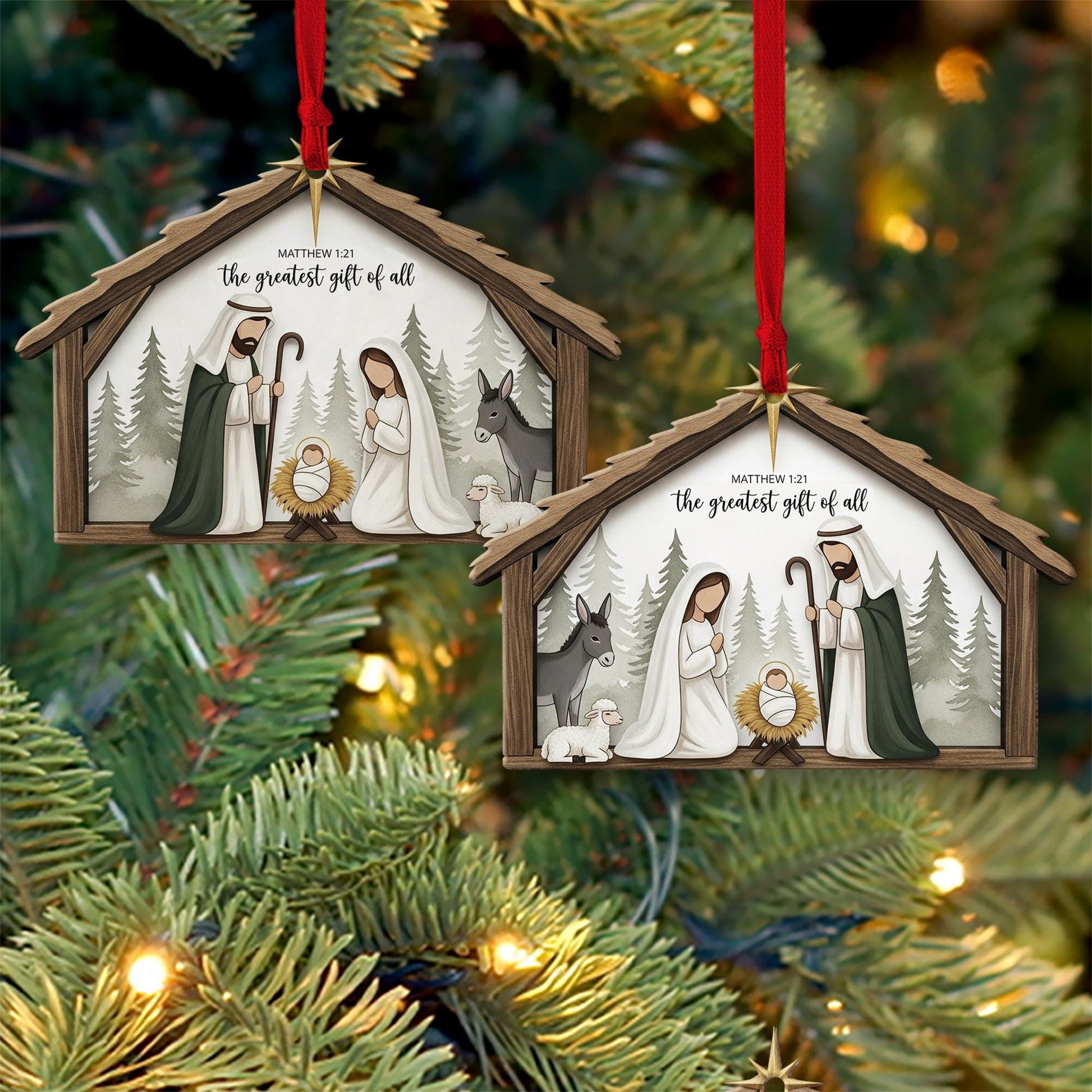 Christian Holiday Decor with Bible Verse - Nativity Holy Family Christmas Ornament