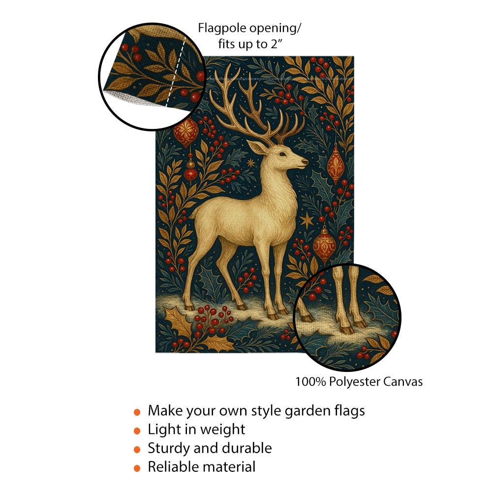 Reindeer Garden Flag – Christmas Outdoor Decor with Antlers, Ornaments and Holly
