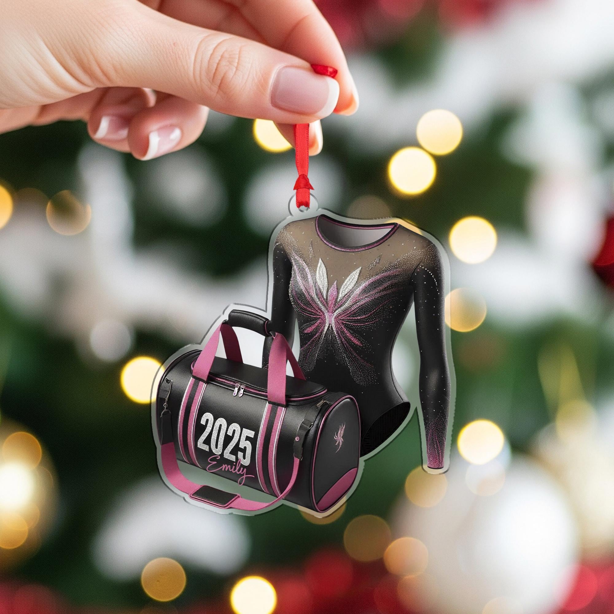 Personalized Gymnastics Ornament – Custom Leotard and Duffel Bag Christmas Gift