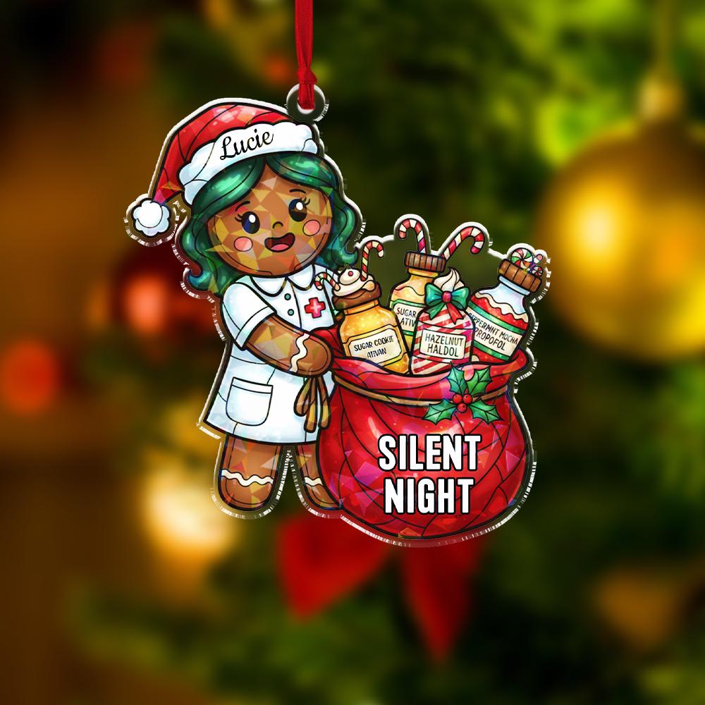 Hologram Christmas Ornament “Silent Night” Nurse Gingerbread