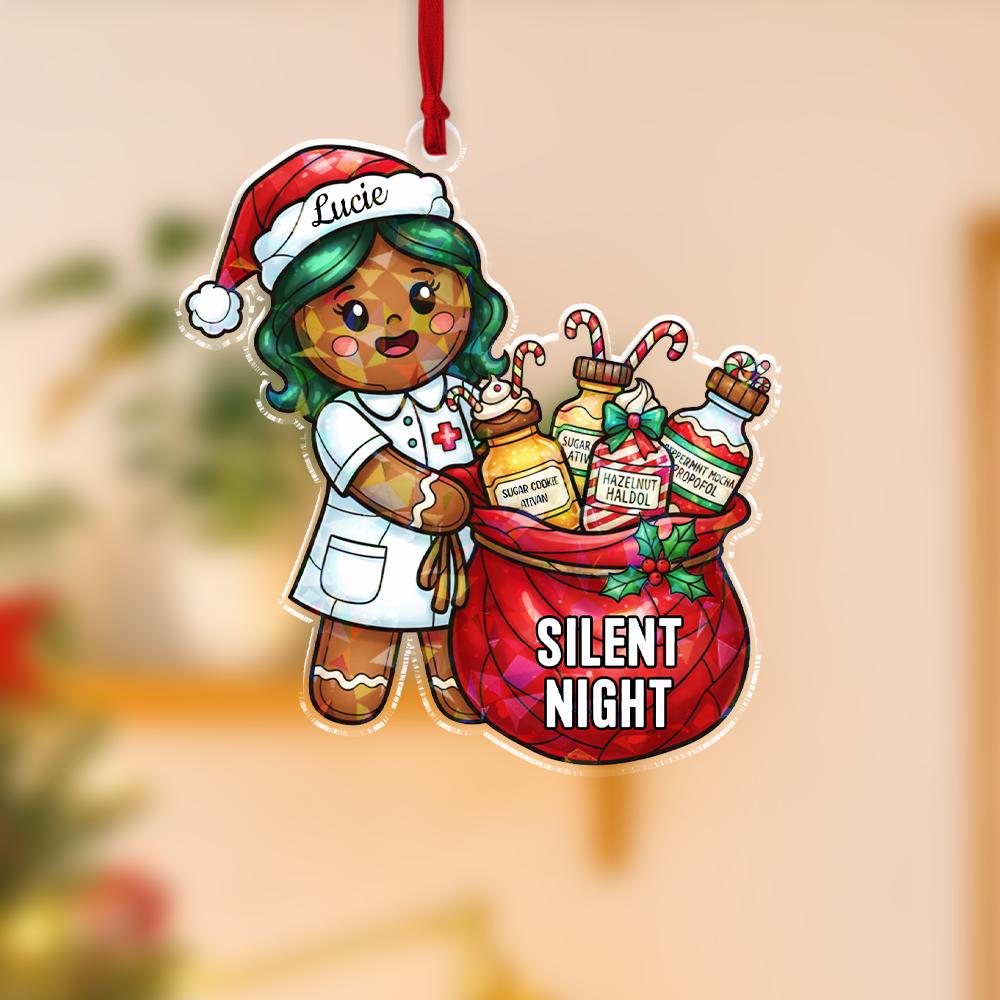 Hologram Christmas Ornament “Silent Night” Nurse Gingerbread