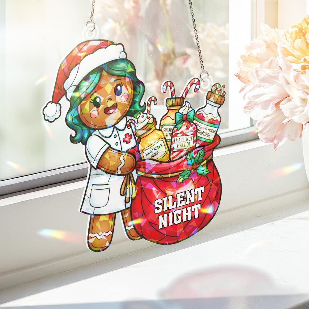 Hologram Christmas Window Hanging “Silent Night” Nurse Gingerbread