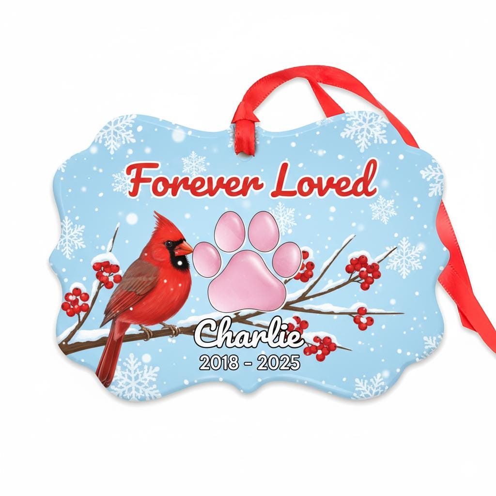 Personalized Cardinal Pet Memorial Ornament: Custom Name Ceramic Remembrance Gift