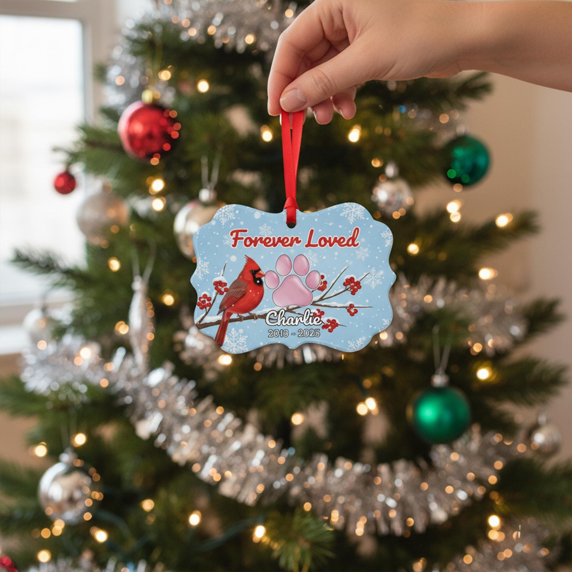 Personalized Cardinal Pet Memorial Ornament: Custom Name Ceramic Remembrance Gift