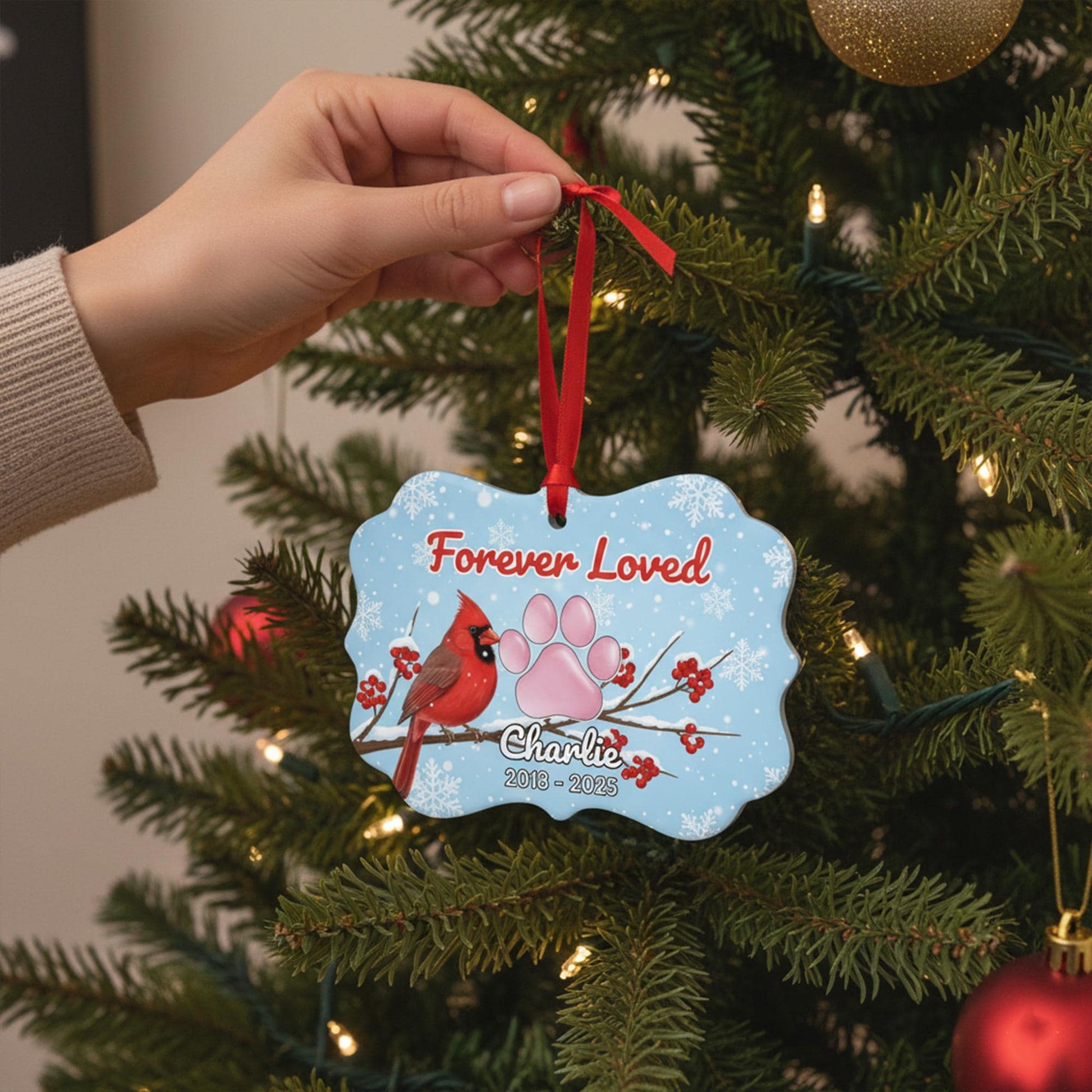 Personalized Cardinal Pet Memorial Ornament: Custom Name Ceramic Remembrance Gift