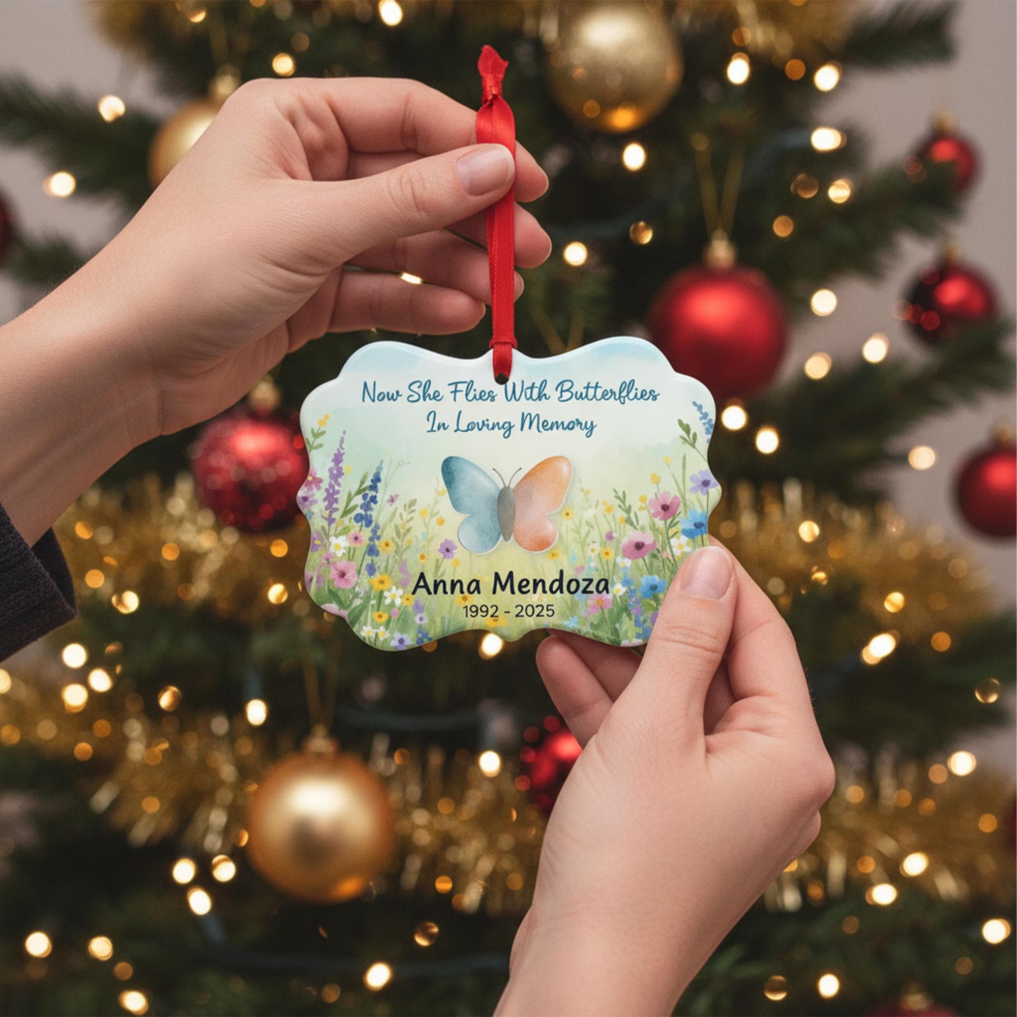 Personalized Butterfly Memorial Ornament: Custom Name Ceramic Remembrance Gift