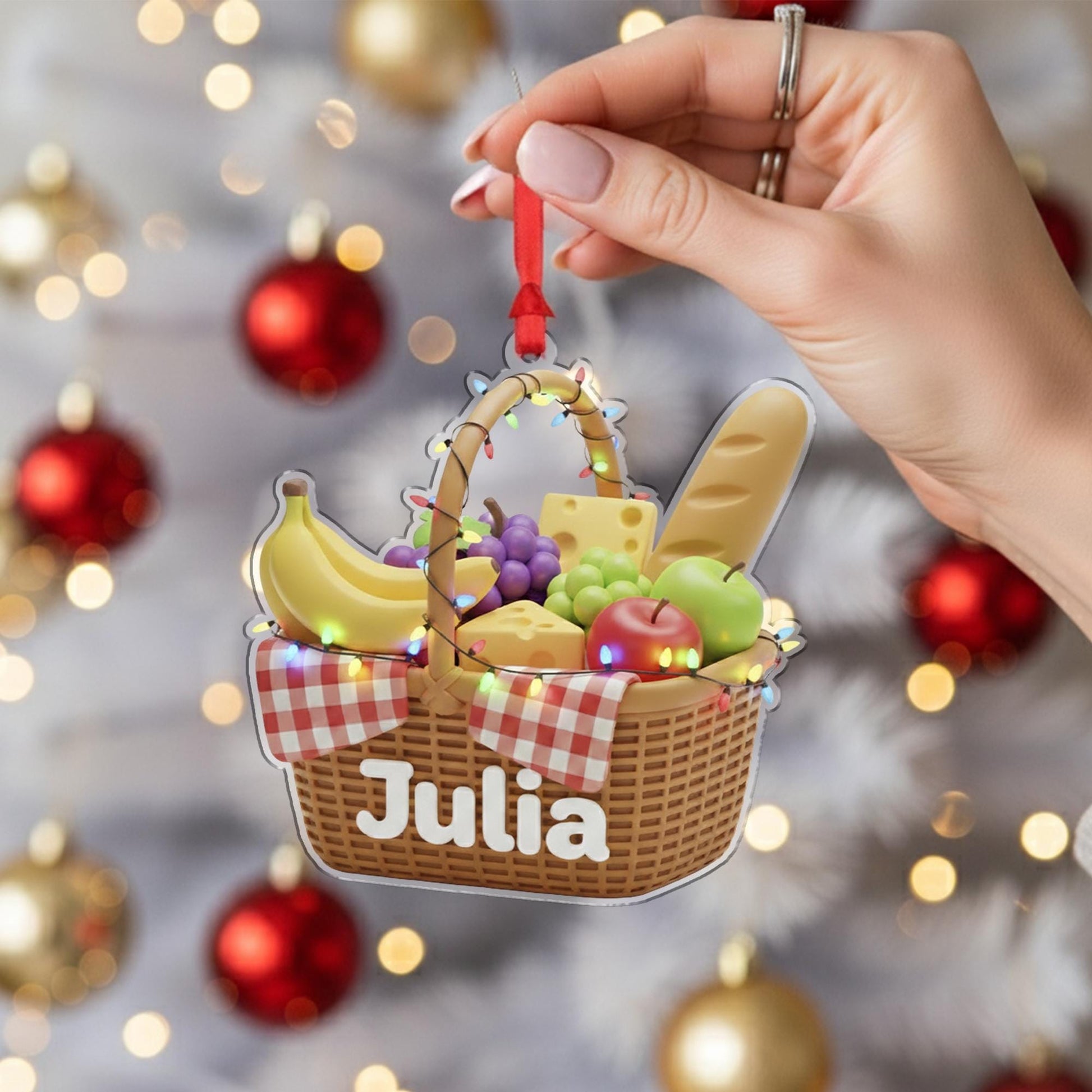 Custom Picnic Basket Ornament - Personalized Family Foodie Holiday Decor