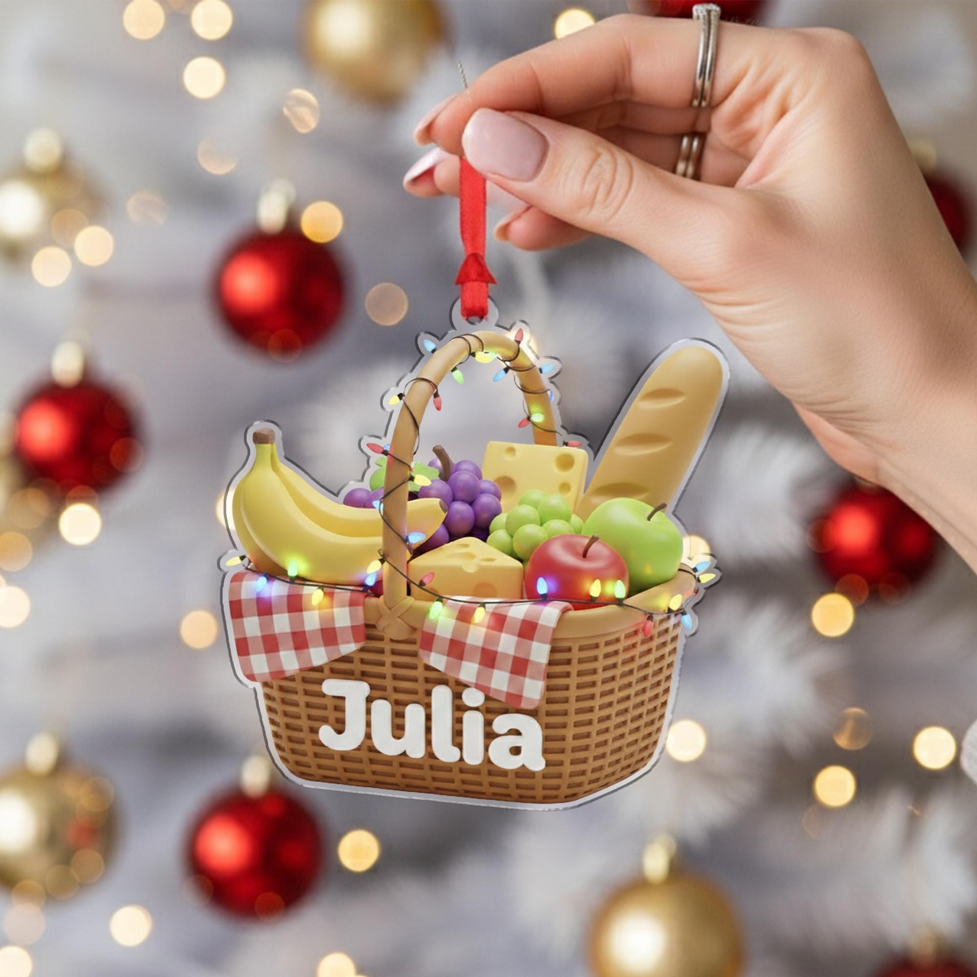 Custom Picnic Basket Ornament - Personalized Family Foodie Holiday Decor