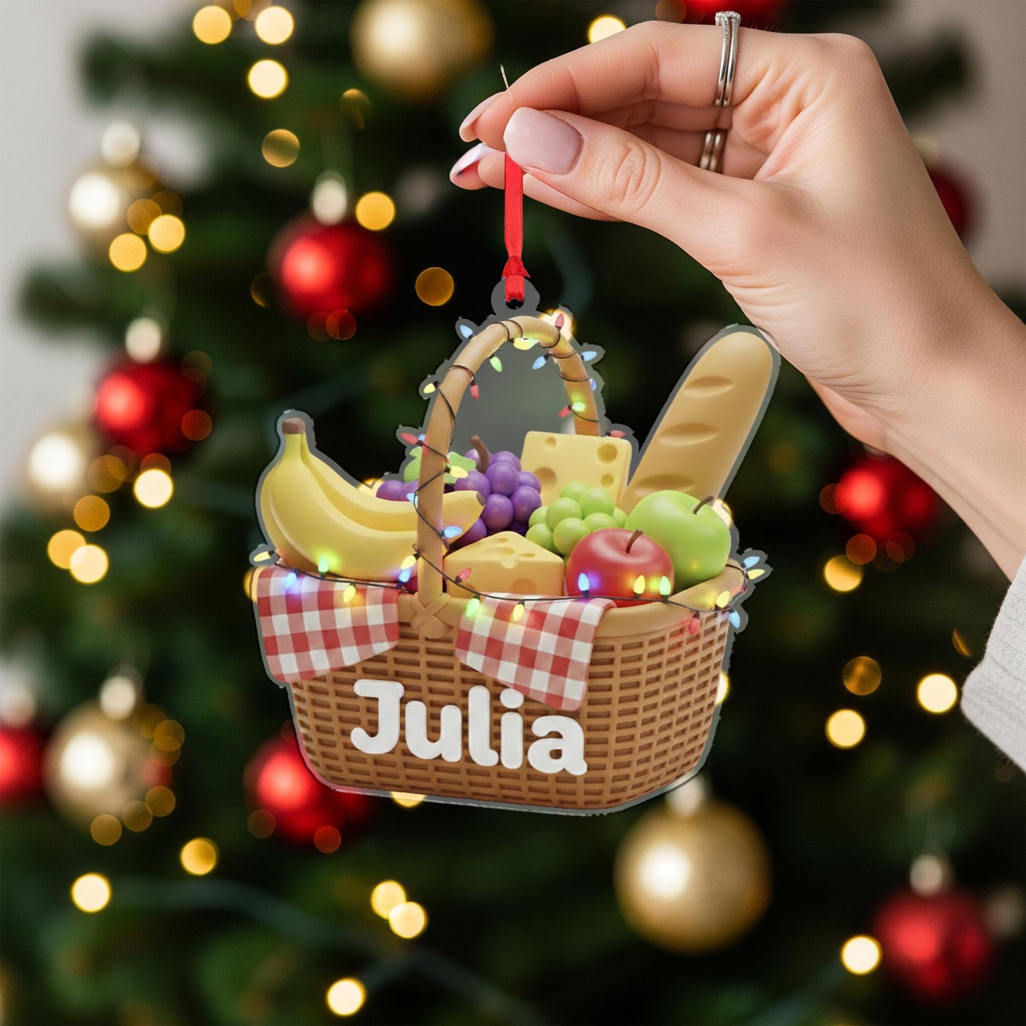 Custom Picnic Basket Ornament - Personalized Family Foodie Holiday Decor