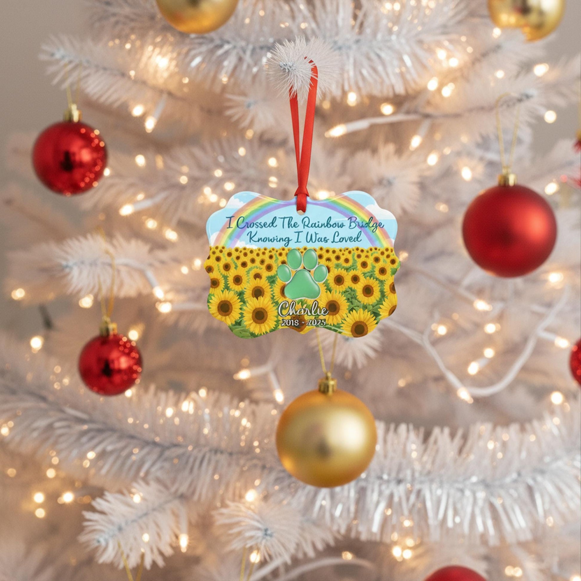 Personalized Pet Memorial Ornament: Custom Rainbow Bridge Dog or Cat Loss Gift, Benelux Ceramic