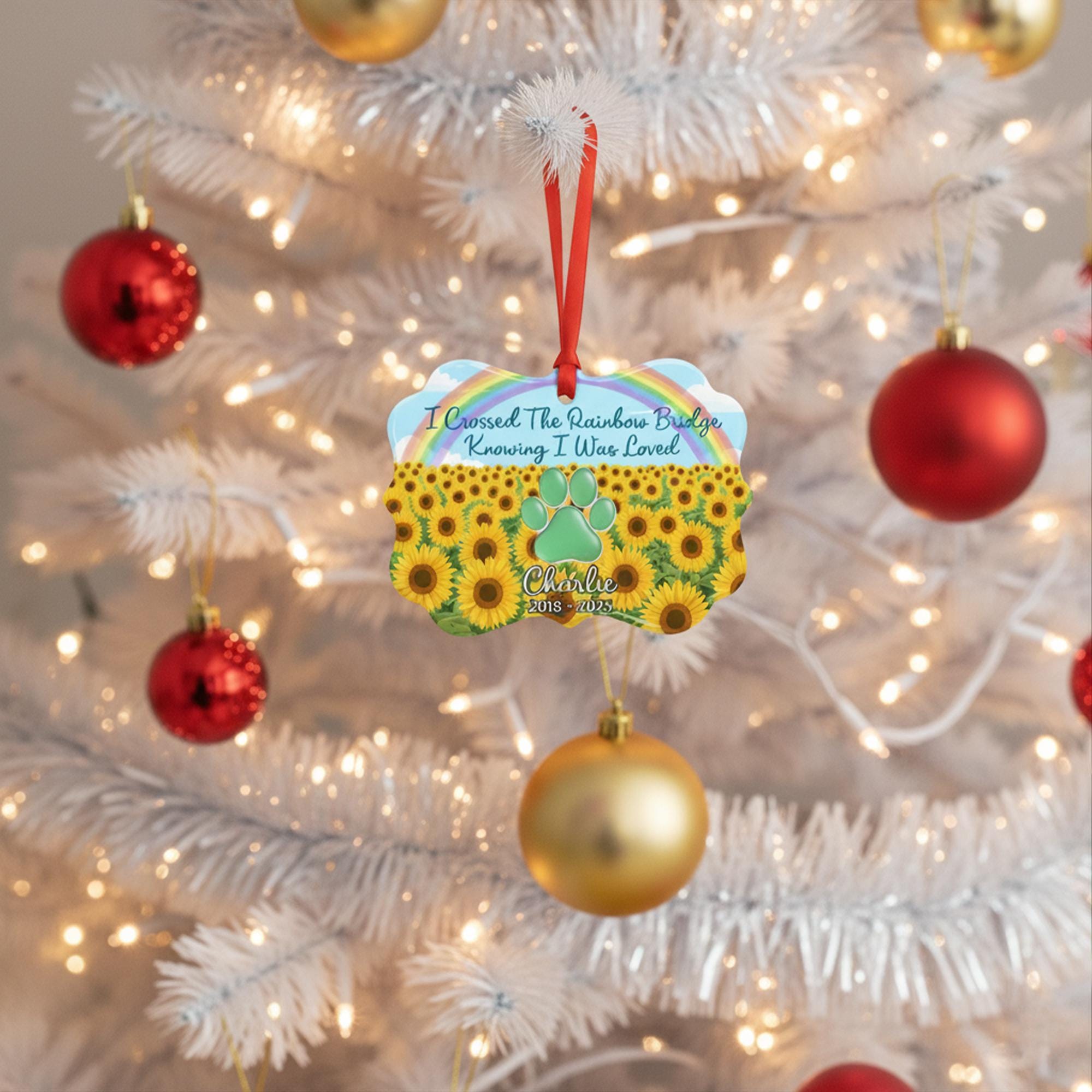 Personalized Pet Memorial Ornament: Custom Rainbow Bridge Dog or Cat Loss Gift, Benelux Ceramic