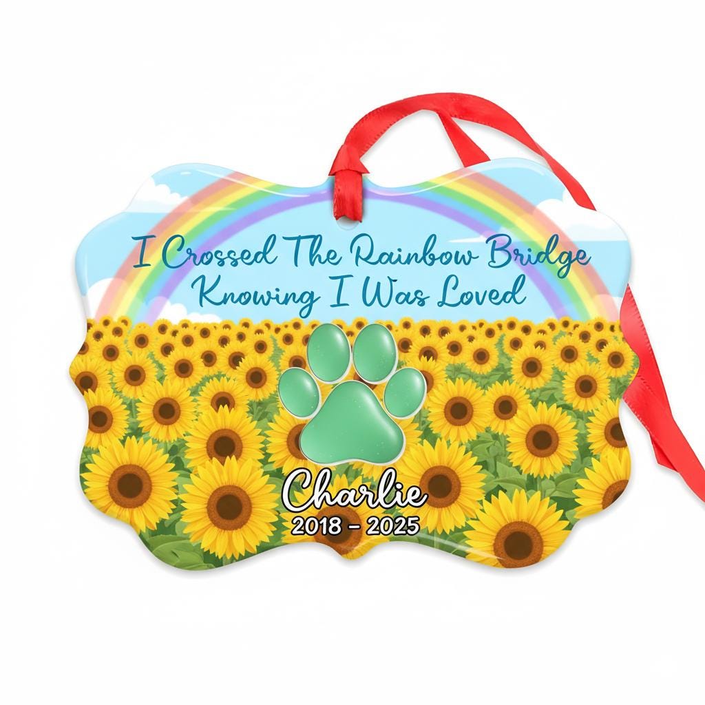 Personalized Pet Memorial Ornament: Custom Rainbow Bridge Dog or Cat Loss Gift, Benelux Ceramic