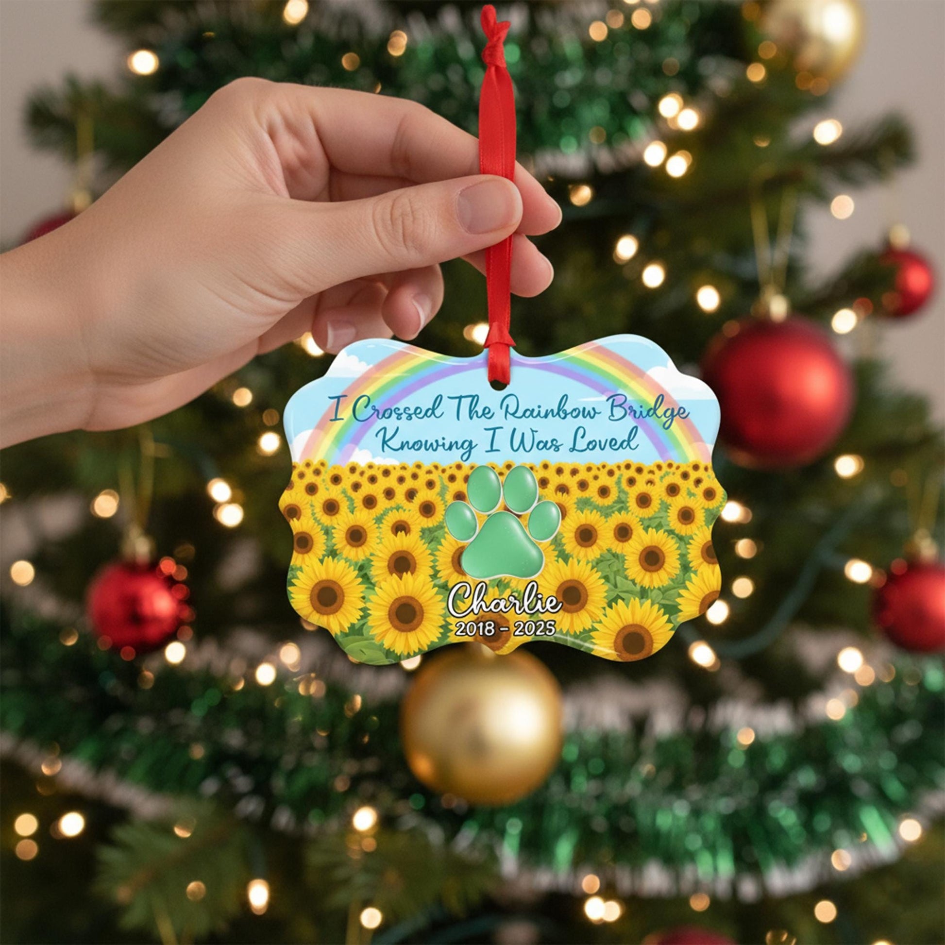 Personalized Pet Memorial Ornament: Custom Rainbow Bridge Dog or Cat Loss Gift, Benelux Ceramic