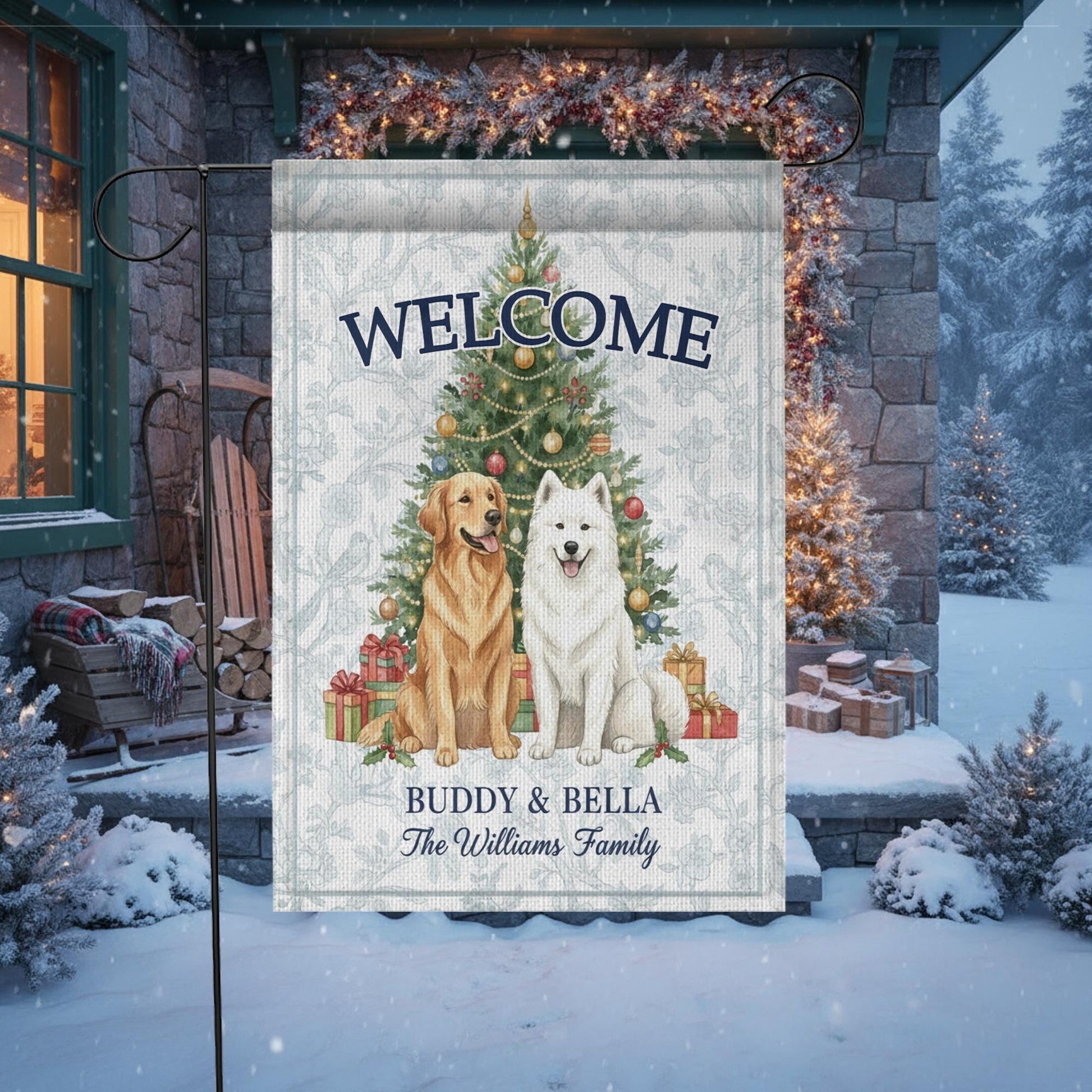 Personalized Pet Garden Flag — Christmas Welcome Yard Banner