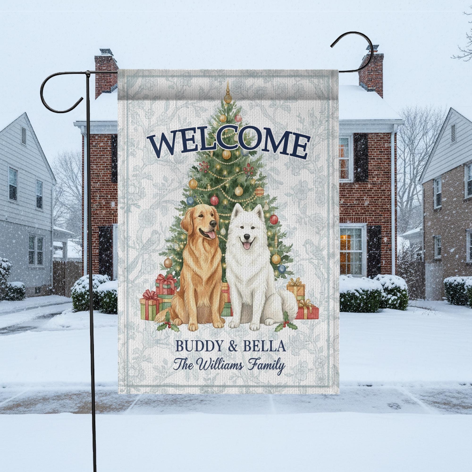 Personalized Pet Garden Flag — Christmas Welcome Yard Banner