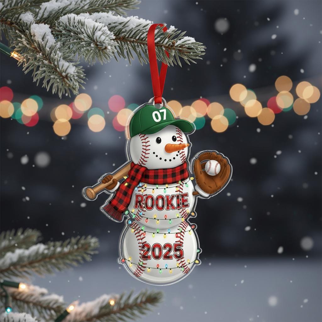 Personalized Baseball & Hockey Snowman Ornament -  Sports Player Team Gift