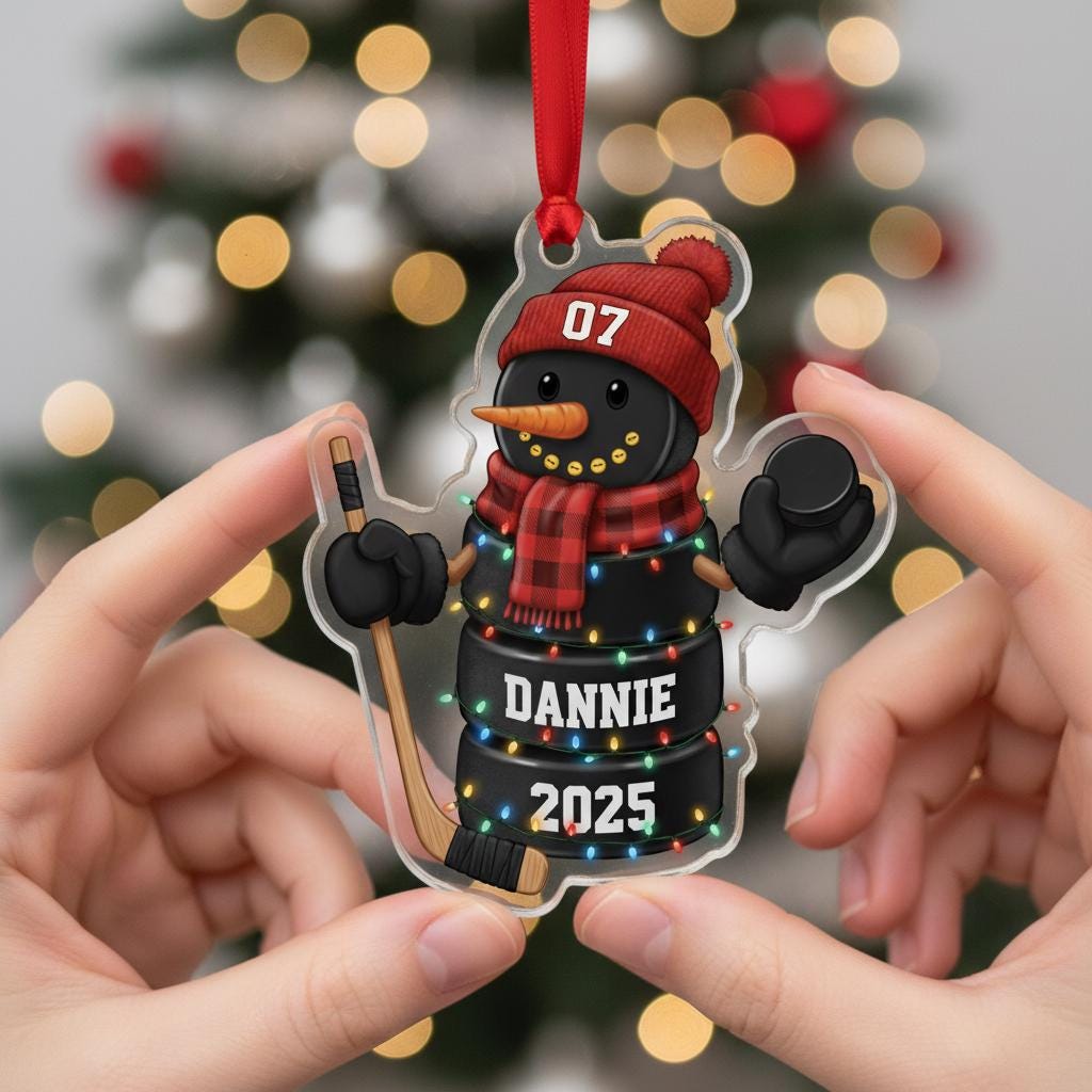 Personalized Baseball & Hockey Snowman Ornament -  Sports Player Team Gift