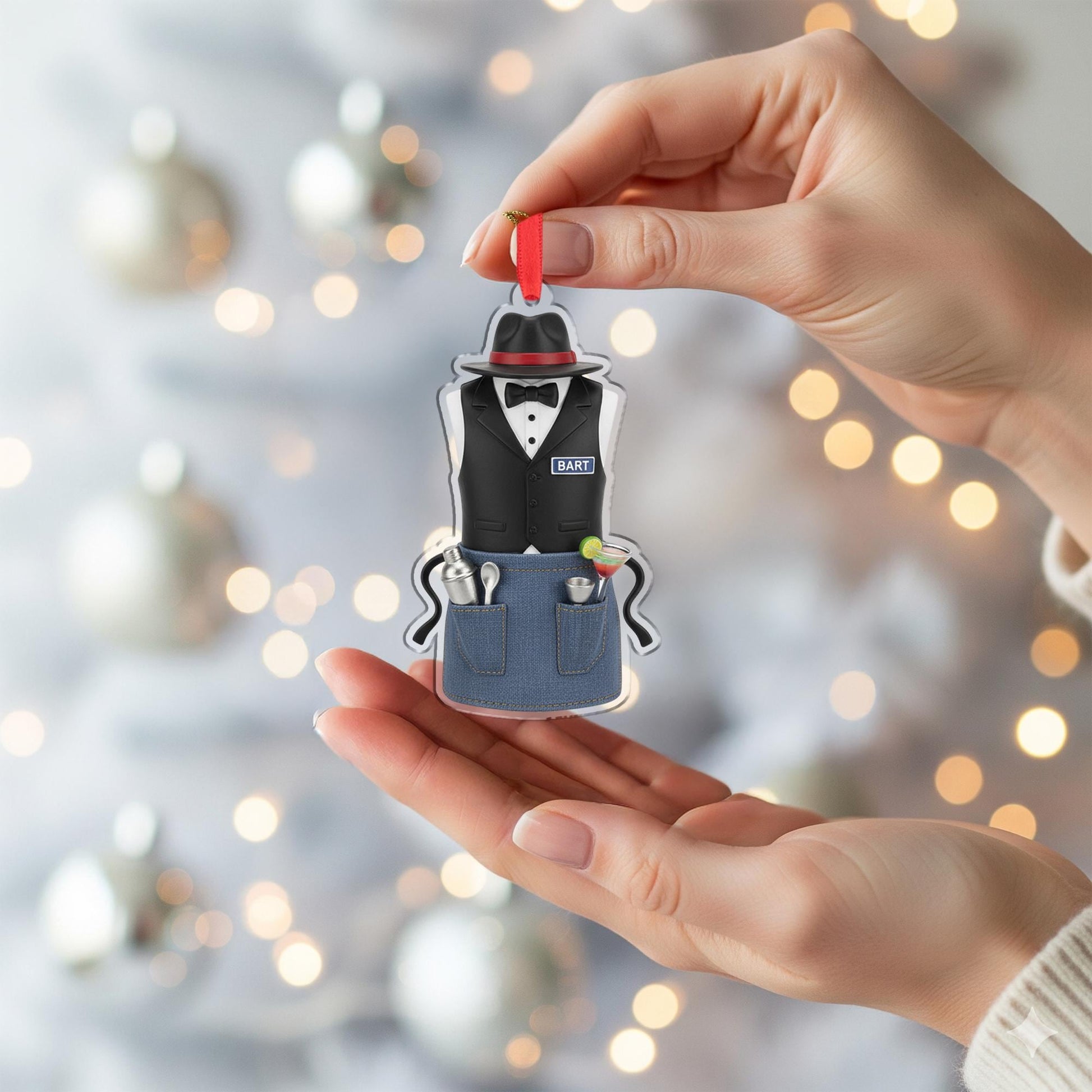 Personalized Bartender Apron Ornament - Mixologist Gift, Barista Christmas Decor