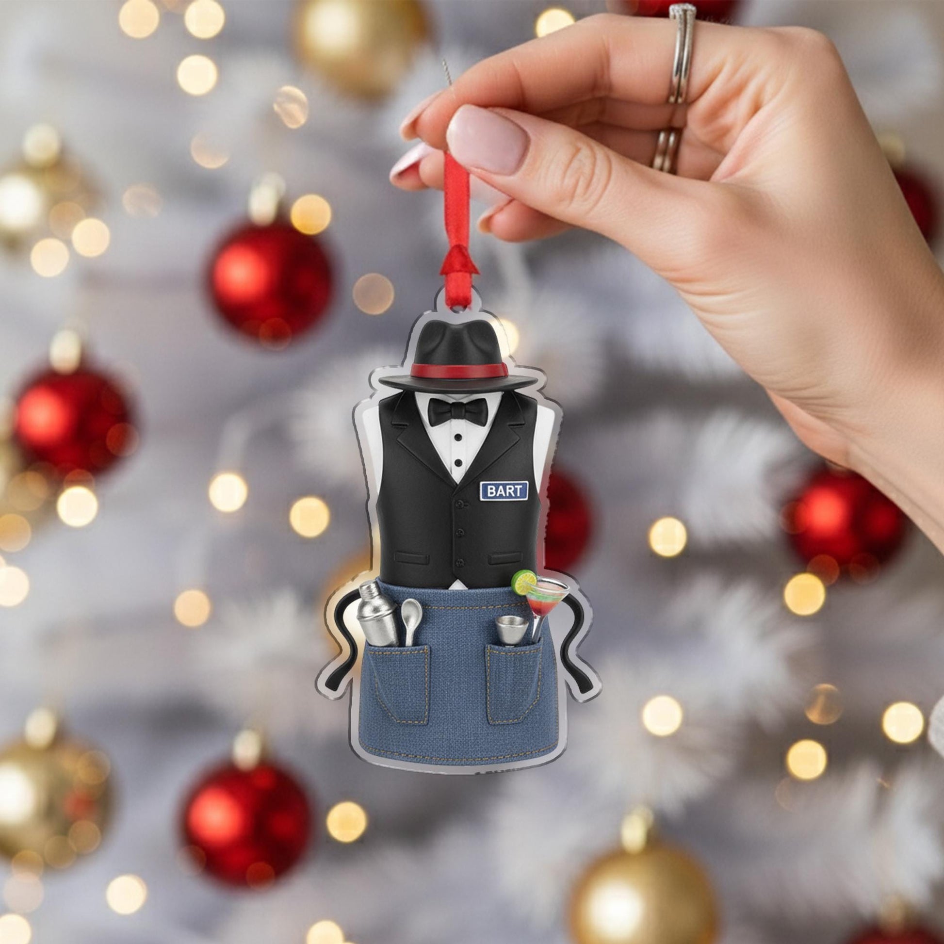 Personalized Bartender Apron Ornament - Mixologist Gift, Barista Christmas Decor