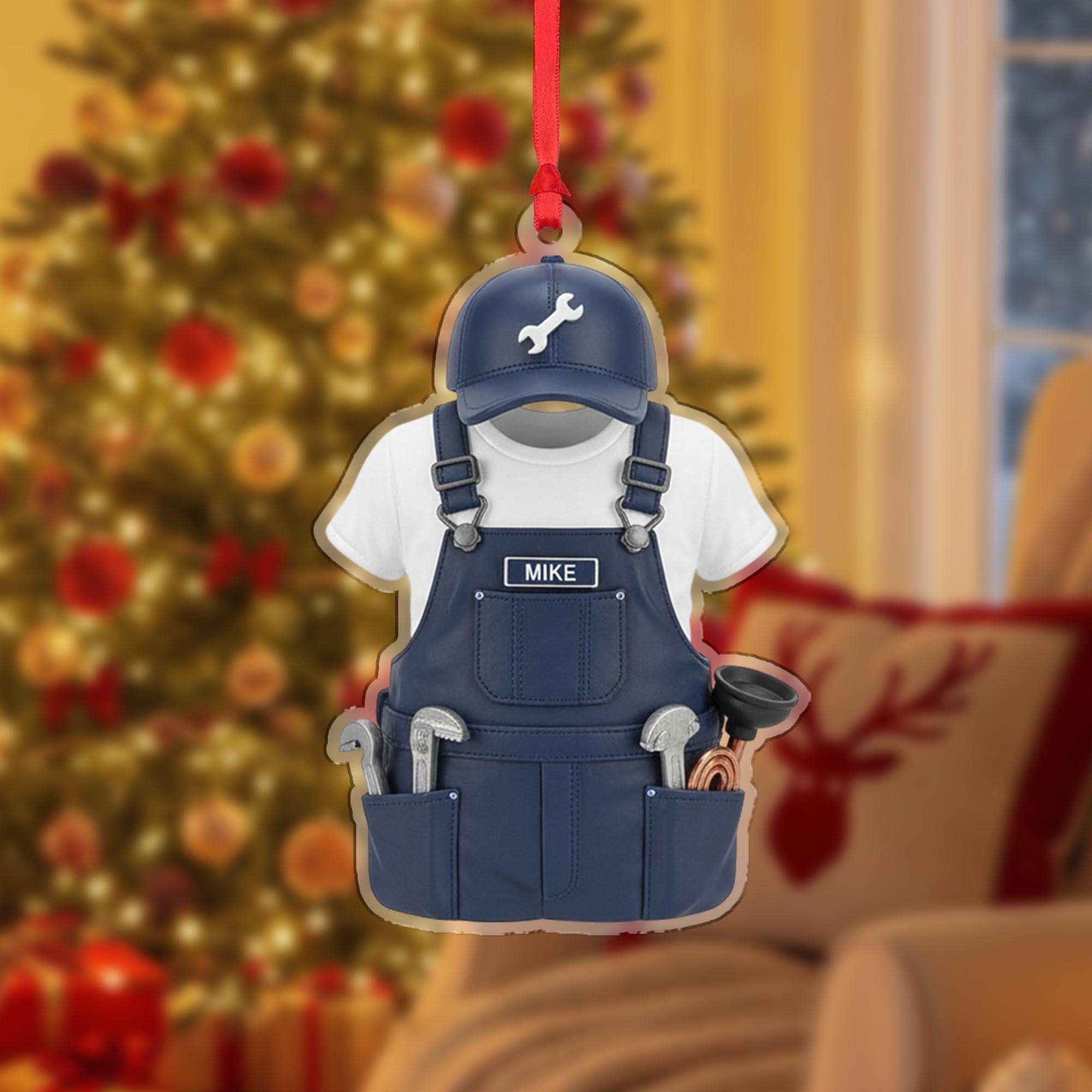 Personalized Plumber Overalls Ornament - HVAC Gift, Mechanic Tradesman Keepsake
